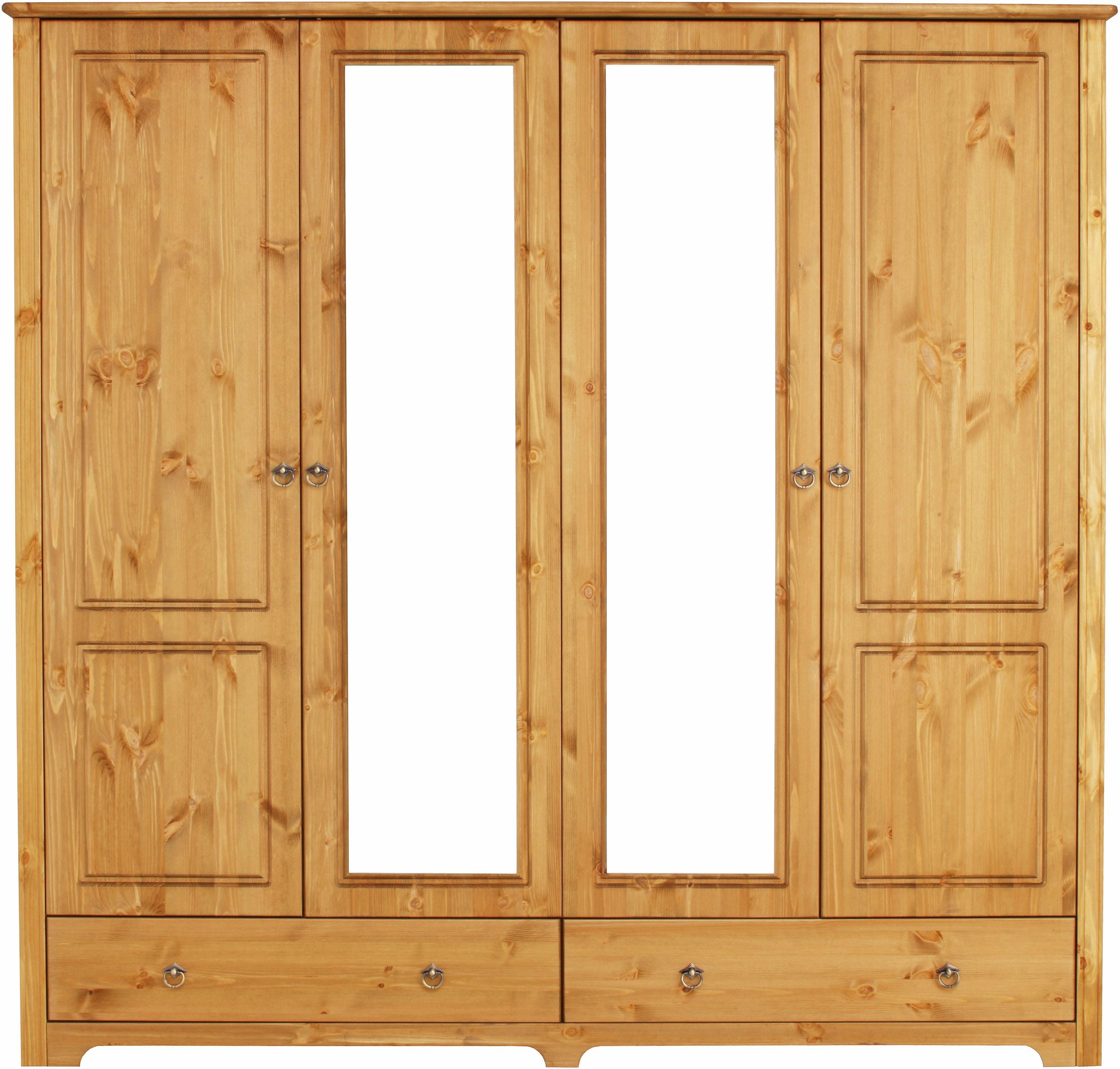 Home affaire Kleiderschrank »Hugo«, (3 Breiten: 106/200/245 cm H/T ca. 190/58 cm), aus massiver Kiefer im Landhausstil, mit Spiegel