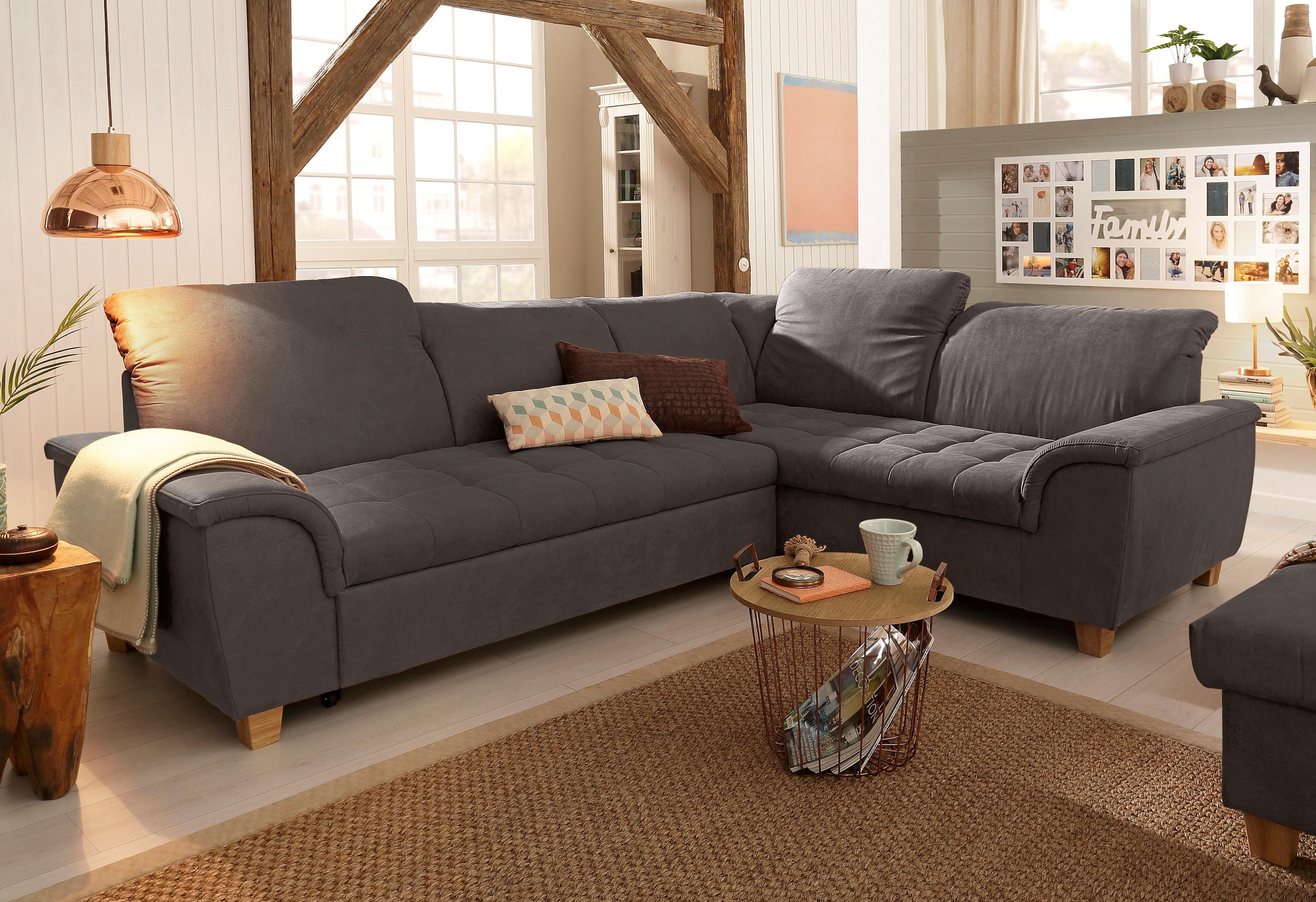 Home affaire Ecksofa "Lyla fester Sitzkomfort, bequeme Armlehnen, Breite 275cm, L-Form" wahlweise mit Rückenfunktion und Bettfunktion