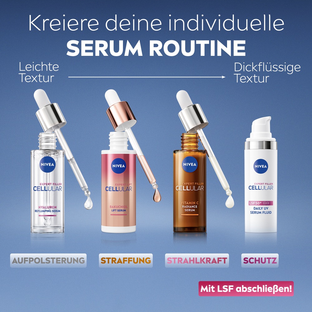 Nivea Gesichtsfluid »NIVEA CELLULAR Expert Filler + UVA UVB Daily UV Serum«, UVA- und UVB-Schutz, LSF 50+, pflegend