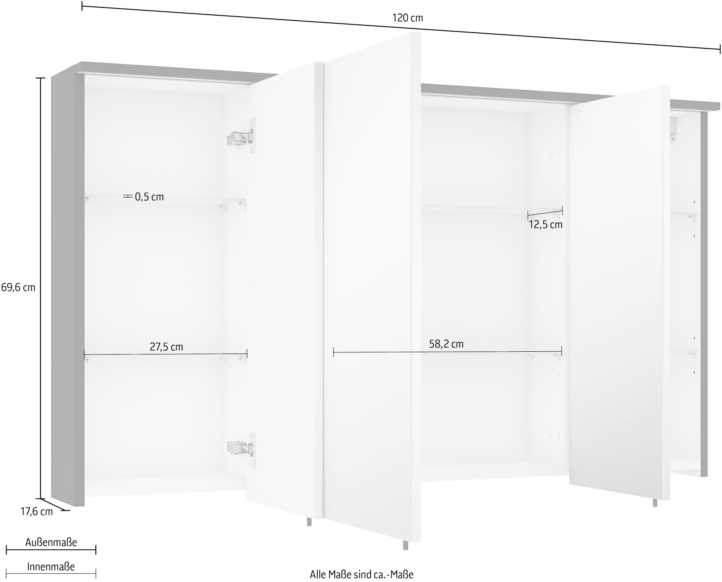 Beleuchtung, inkl. Badschrank Spiegelschrank breit, Soft-Close-Funktion, 120 cm | MARLIN »3500maxus«, BAUR