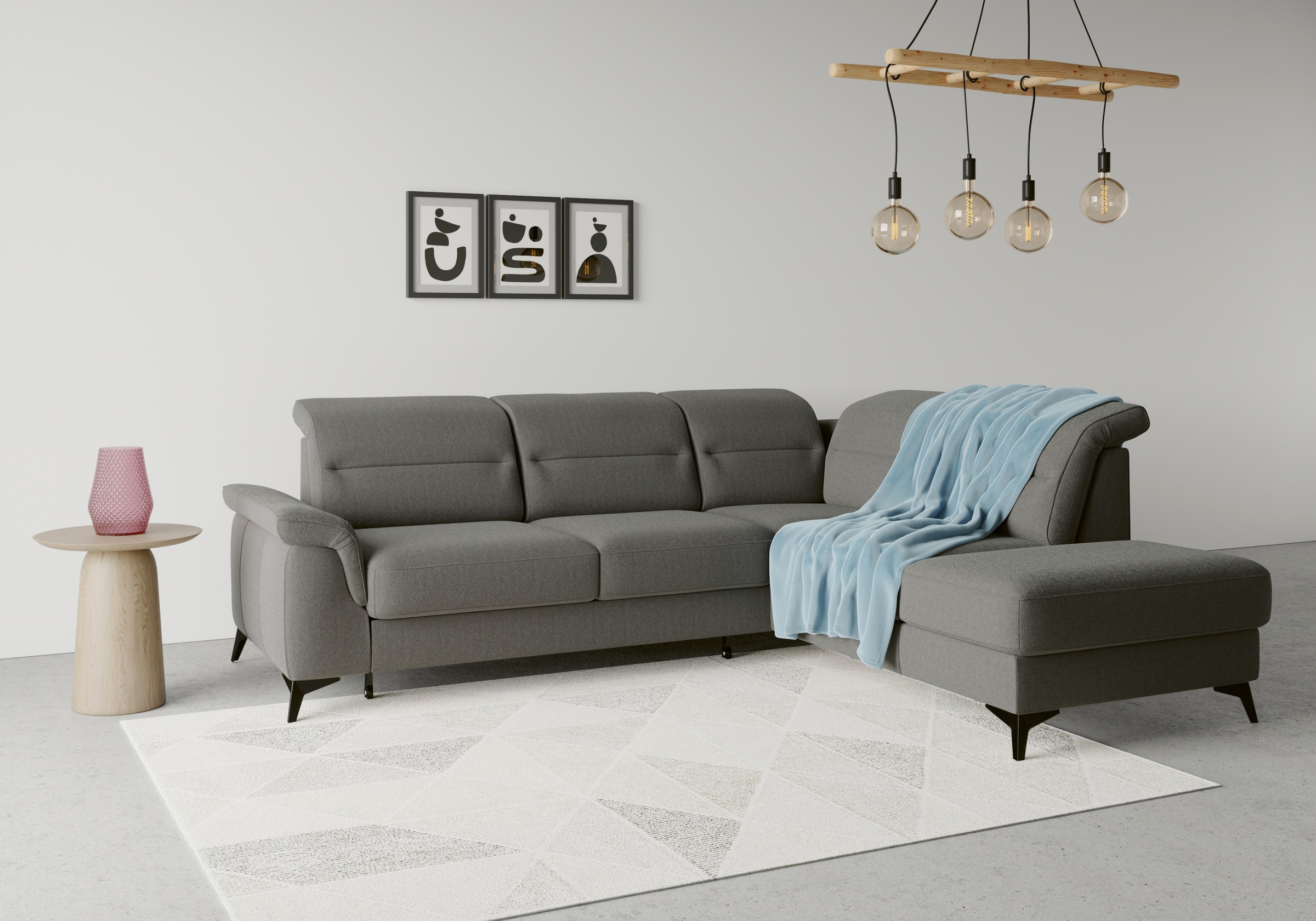 Ecksofa SIT & MORE "Sinatra L-Form", grau, B:251cm H:85cm T:220cm, 90% Polyester, 10% Polyamid, Sofas, Ecksofa, mit Ottomane, optional mit Kopfteilverstellung und Armteilfunktion 7