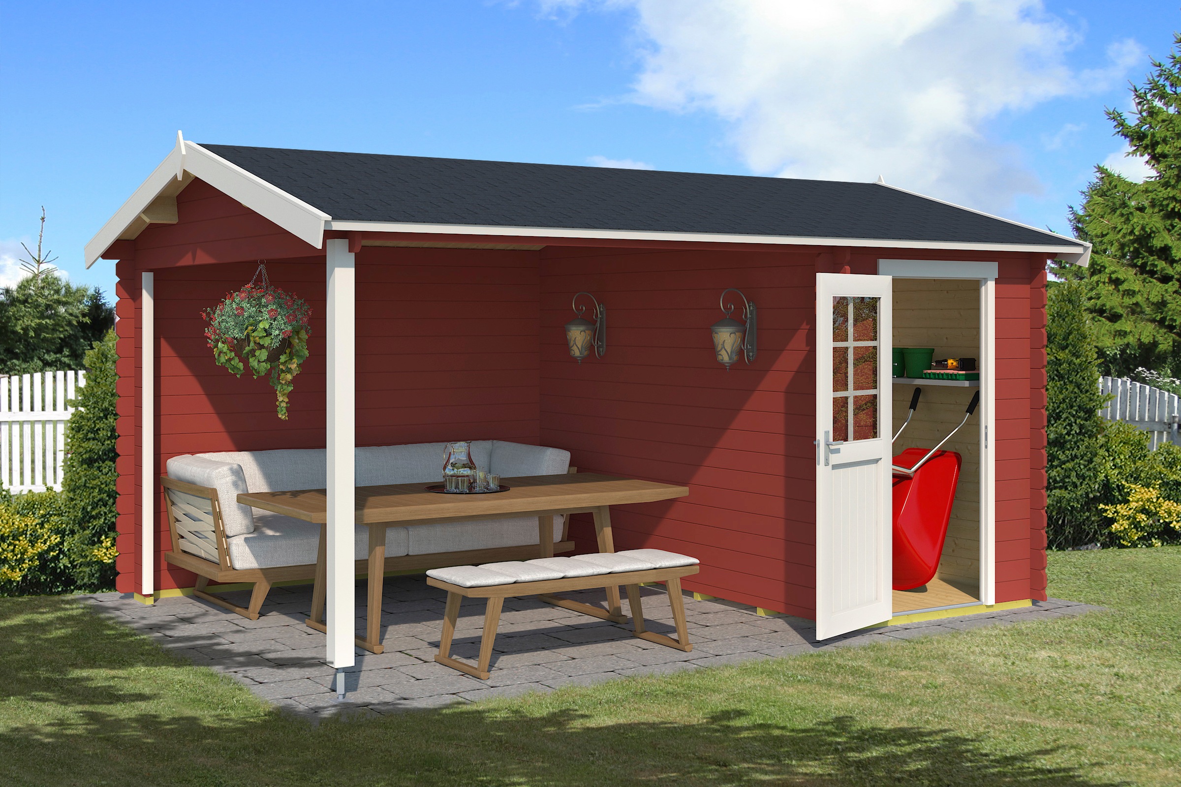 LASITA MAJA Gartenhaus »Wibo, Schwedenrot«, (Set), mit Anbau