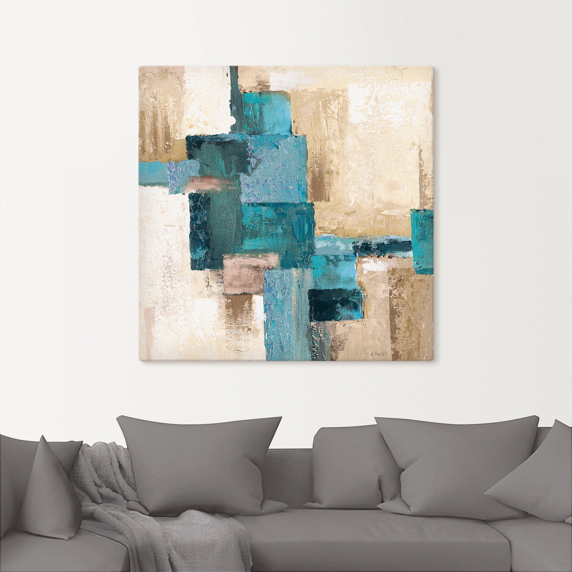 Artland Wandbild "Abstrakte Karos beige-türkis" Muster 1 Stk. tlg. als Alub günstig online kaufen