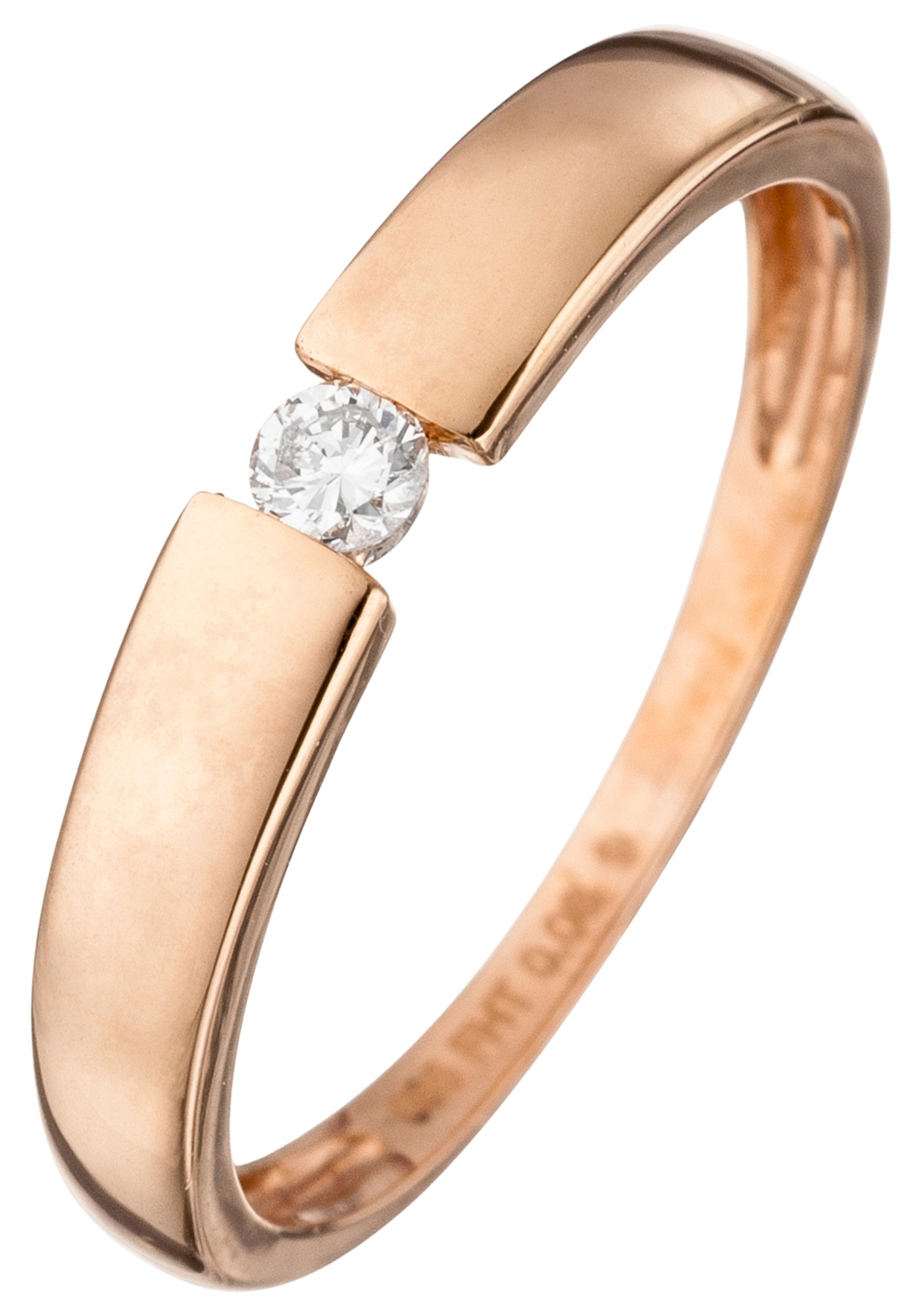 JOBO Damen Solitärring "Spannring Roségoldring", 50, SI = kleine Einschlüsse, Diamanten Roségold 585roségold 585, Diamanten, Roségold 585,