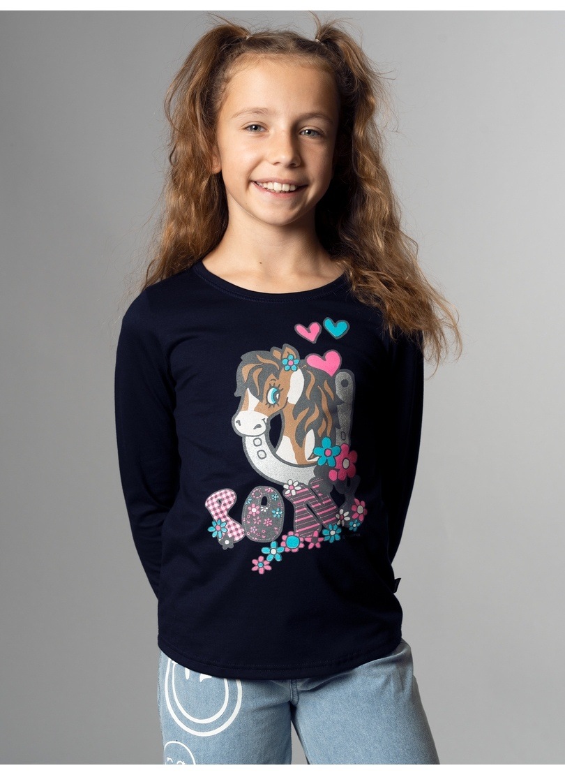 TRIGEMA Mädchen Longsleeve "TRIGEMA Langarmshirt mit süßem Pony-Print", blau, Gr. 140, 100% Baumwolle, Shirts