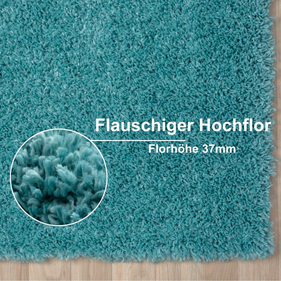 Myflair Möbel & Accessoires Hochflor-Bettumrandung »My Shaggy«, (3 tlg.), Shaggy, Uni-Farben, leicht glänzend, extra flauschig, Läufer-Set