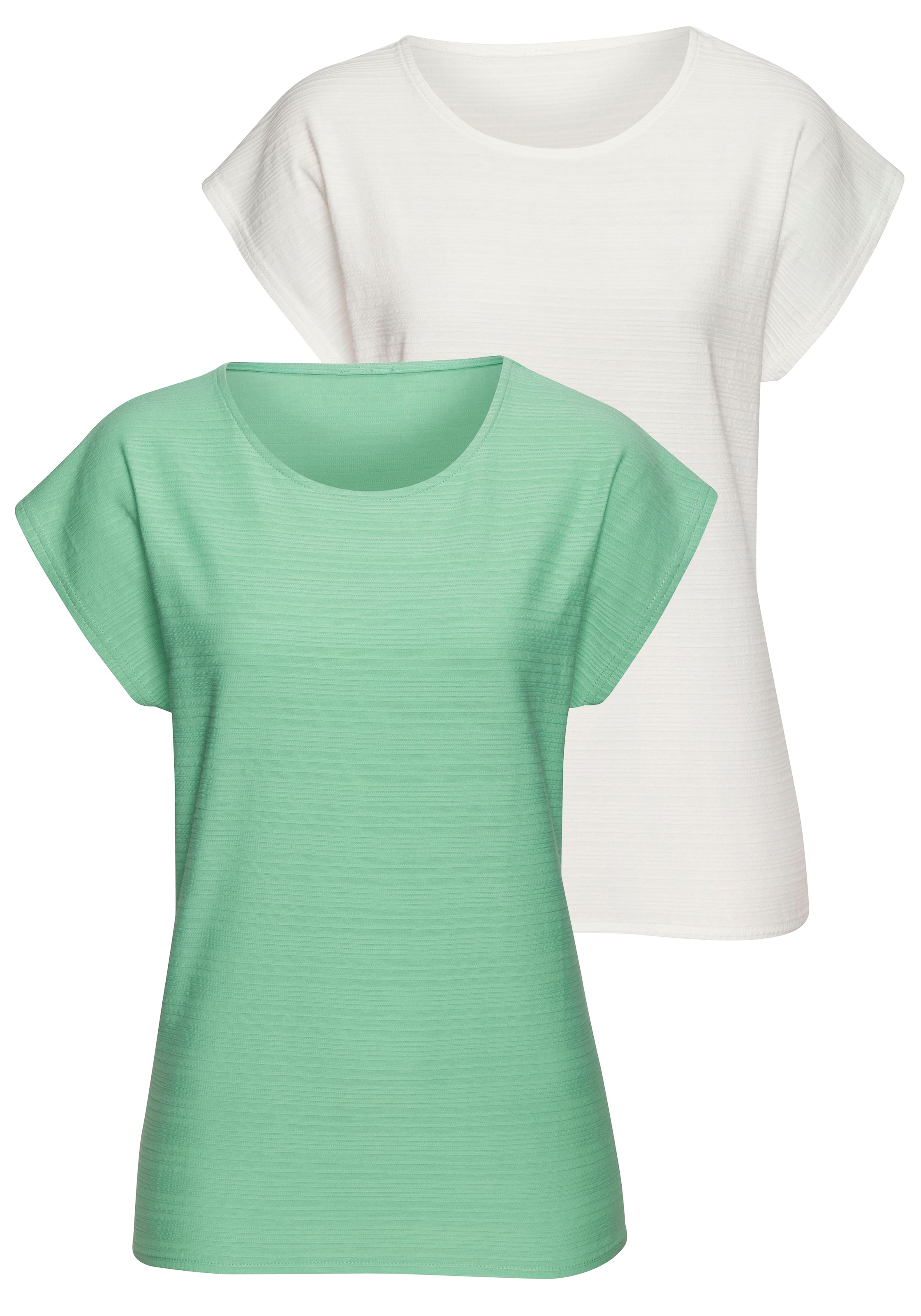 Vivance Kurzarmshirt "mit modischer Streifenstruktur" 2er-Pack, mit modischer Streifenstruktur aus reiner Baumwolle