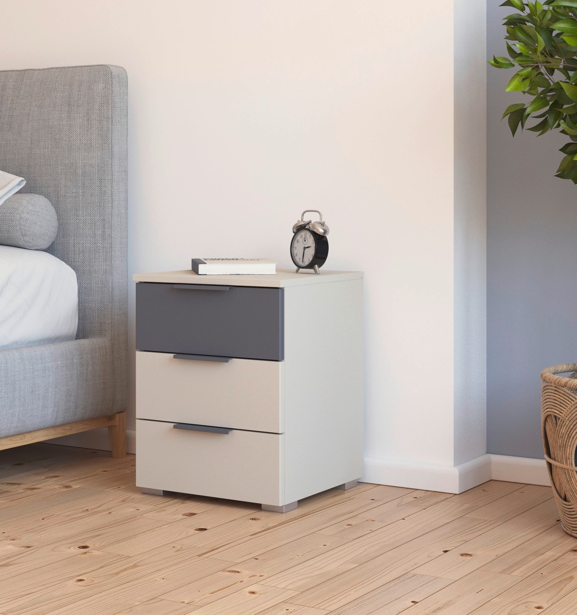rauch Nachtkommode »Nachttisch-Set Nachtkonsole Beistelltisch Kommode Sideboard SAJO«, (Set, 2 St.), mit 3 Schubladen, obere Schublade farblich abgesetzt MADE IN GERMANY