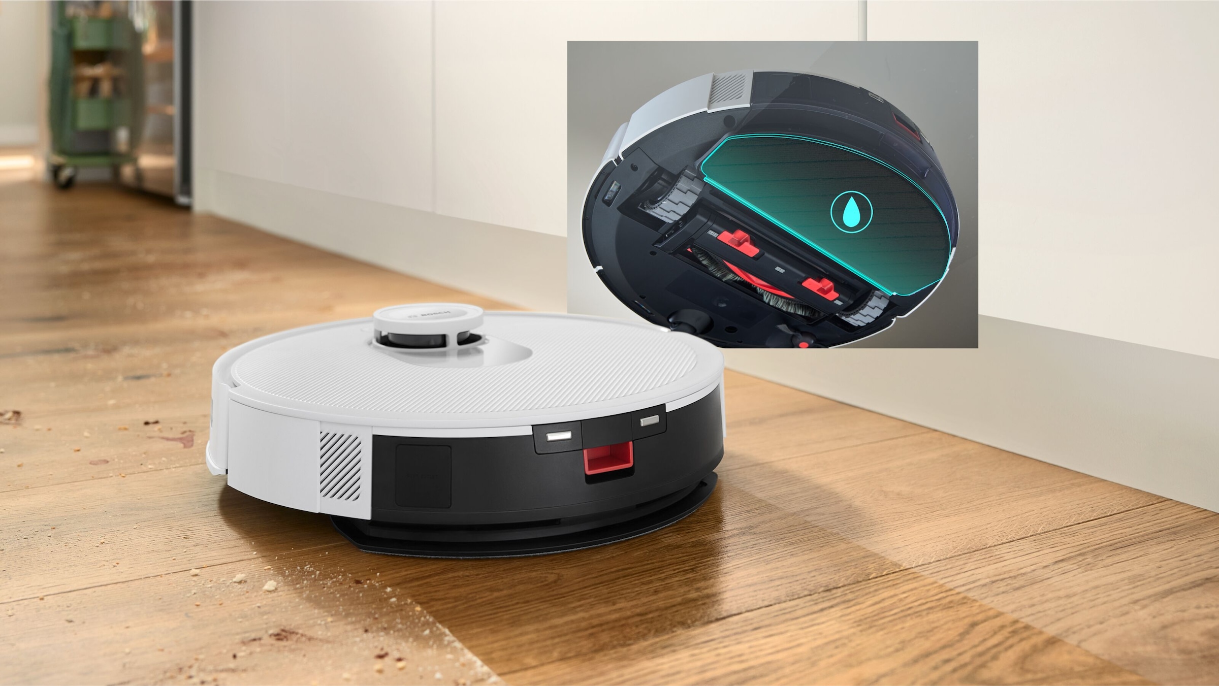 BOSCH Saugroboter »Spotless + BCRD1W, Saugroboter mit Wischfunktion, 11.000 Pa Saugkraft«, Trocken-Servicestation, Infrarot Navigation, Carbon Bürste