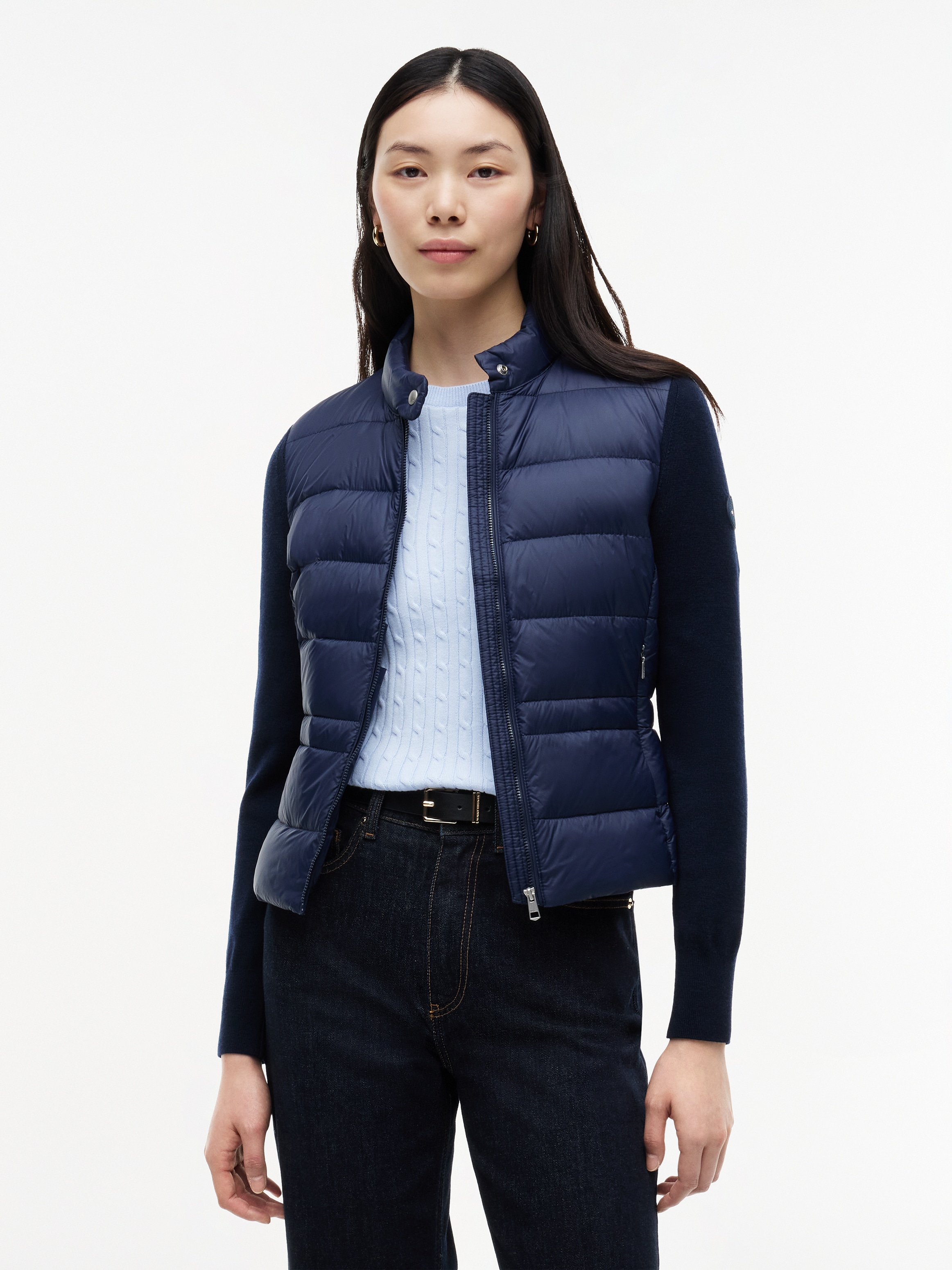 Tommy Hilfiger Daunenjacke "LW DOWN KNIT MIX JACKET" ohne Kapuze Stehkragen, Materialmix mit Steppqualität