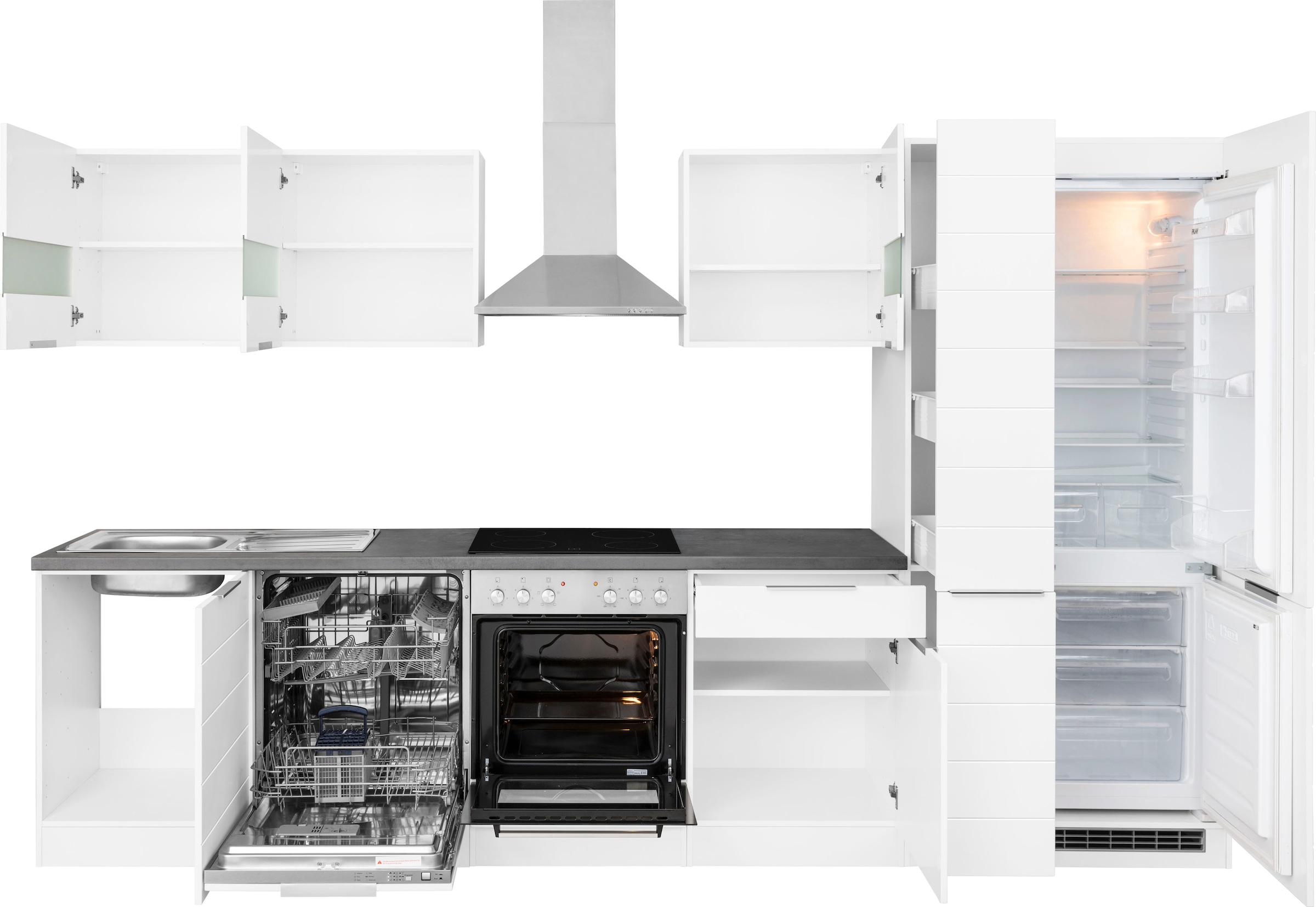 KOCHSTATION Küchenzeile »KS-Luhe« 330 cm breit, wahlweise mit oder ohne E-Geräten, gefräste MDF-Fronten