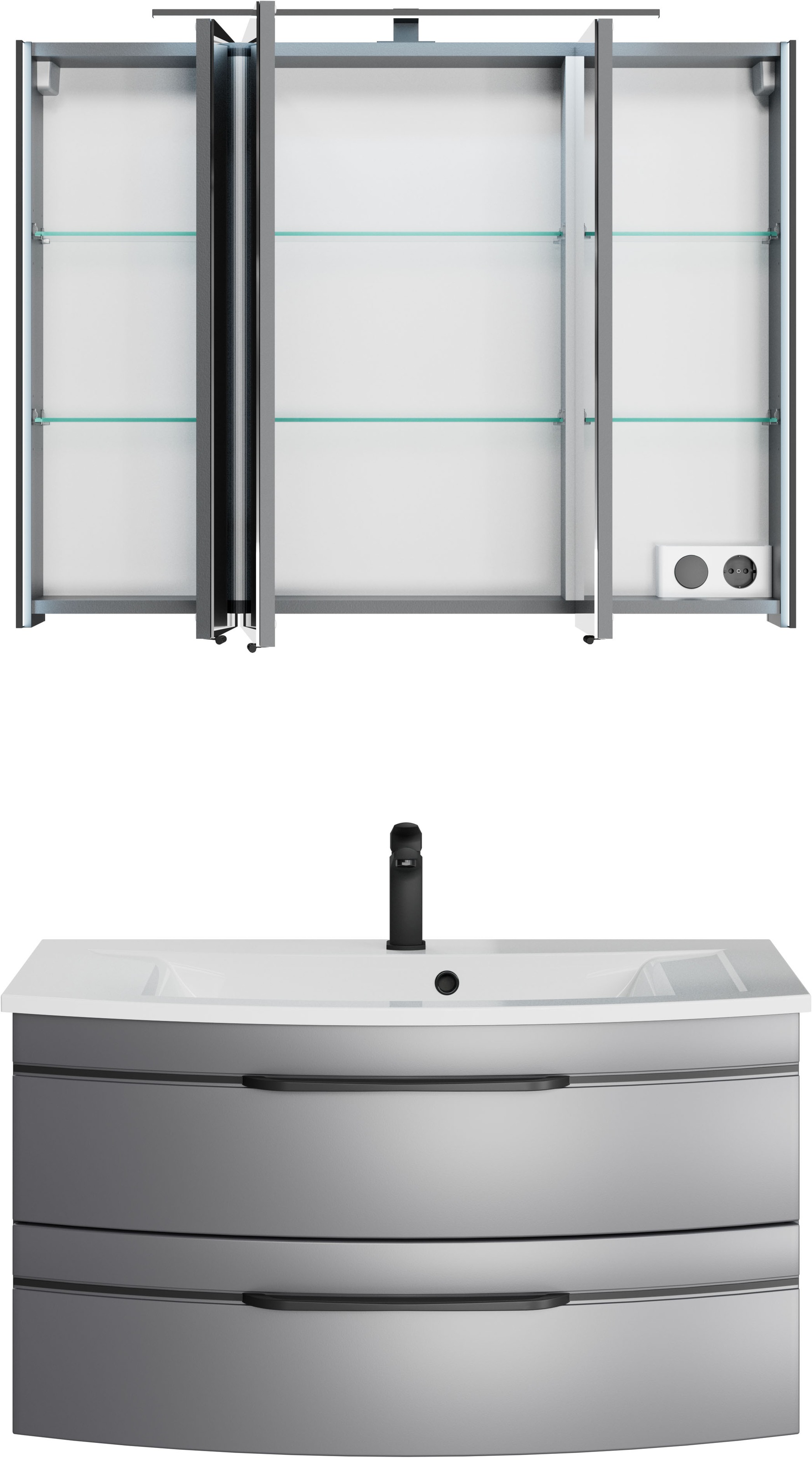 Thumbnail - Saphir Badmöbel-Set "Serie 7045 2-teilig Mineralmarmor-Waschtisch mit LED-Spiegelschrank" Set, 2 Stk. tlg.