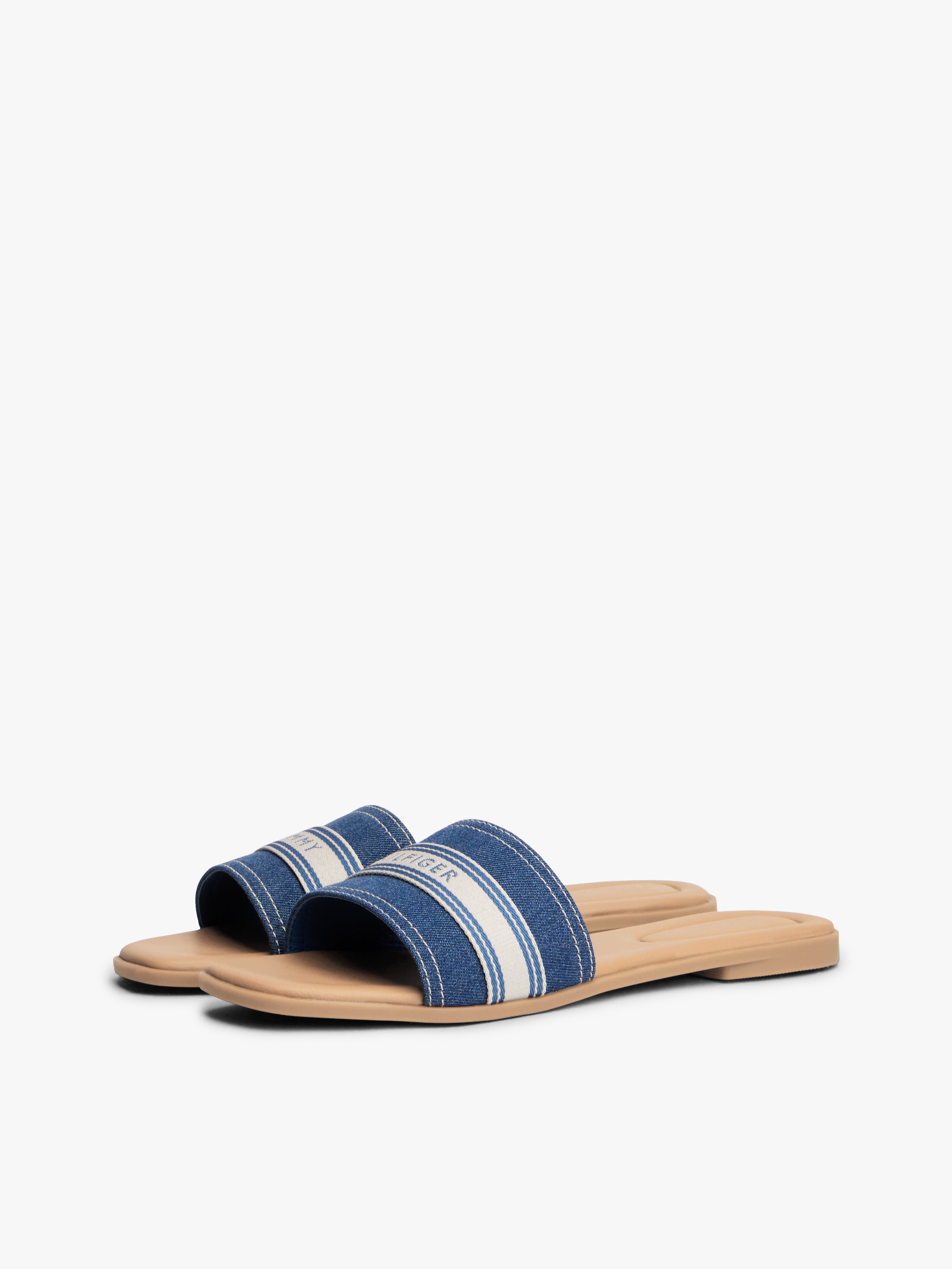 Tommy Hilfiger Pantolette "FLAT MULE WEBBING" Sommerschuh, Flats mit modischem Kontrastbesatz