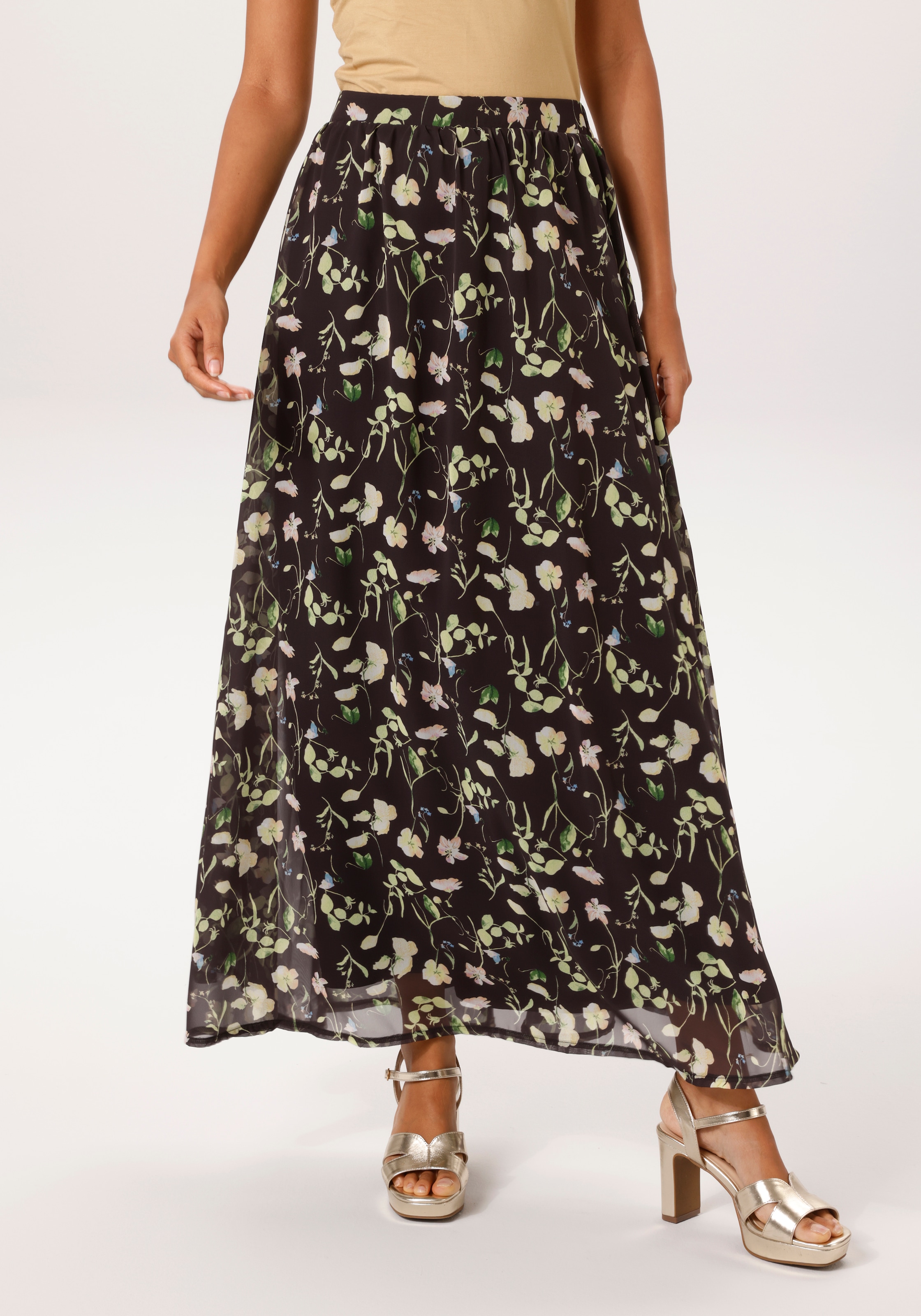 Aniston CASUAL Maxirock mit pastellfarbenen Blumen bedruckt