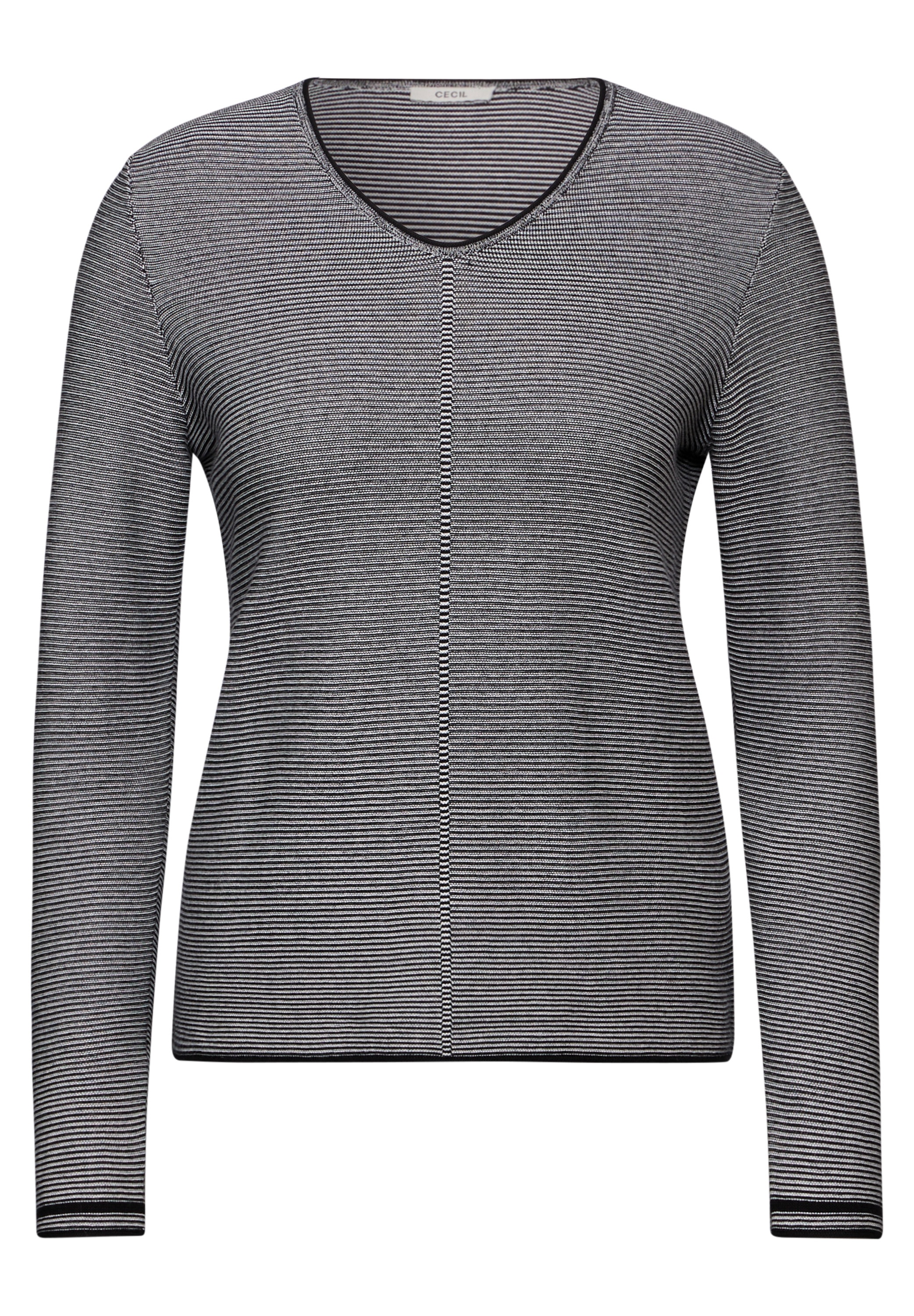 Strickpullover CECIL, Damen, Gr. L42, schwarz, Web, 100% Baumwolle, unifarben, normal normal, V-Ausschnitt, Bündchen, Pullover Strickpullover, Feinstrick 3