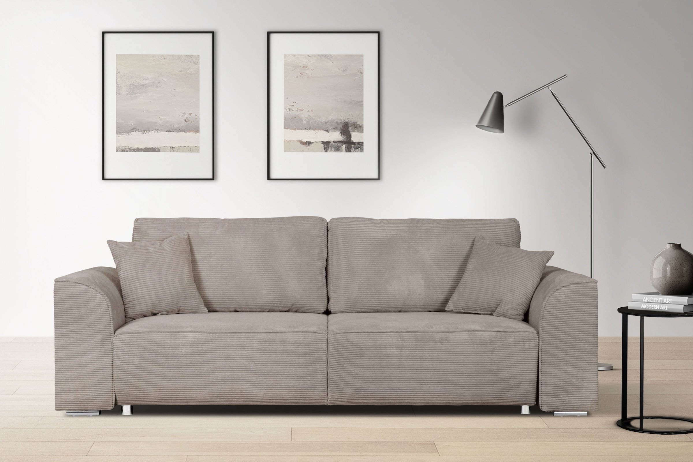 INOSIGN 3-Sitzer "BEATRICE, B: 250 cm - wahlweise mit Bettfunktion" u. Bettkasten, incl. 2 Zierkissen