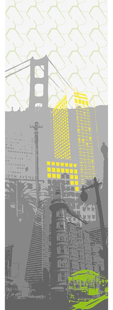 Architects Paper Fototapete "San Francisco", Grafik Tapete San Francisco City Schwarz Weiß Gelb Panel 1,00m x 2,80m