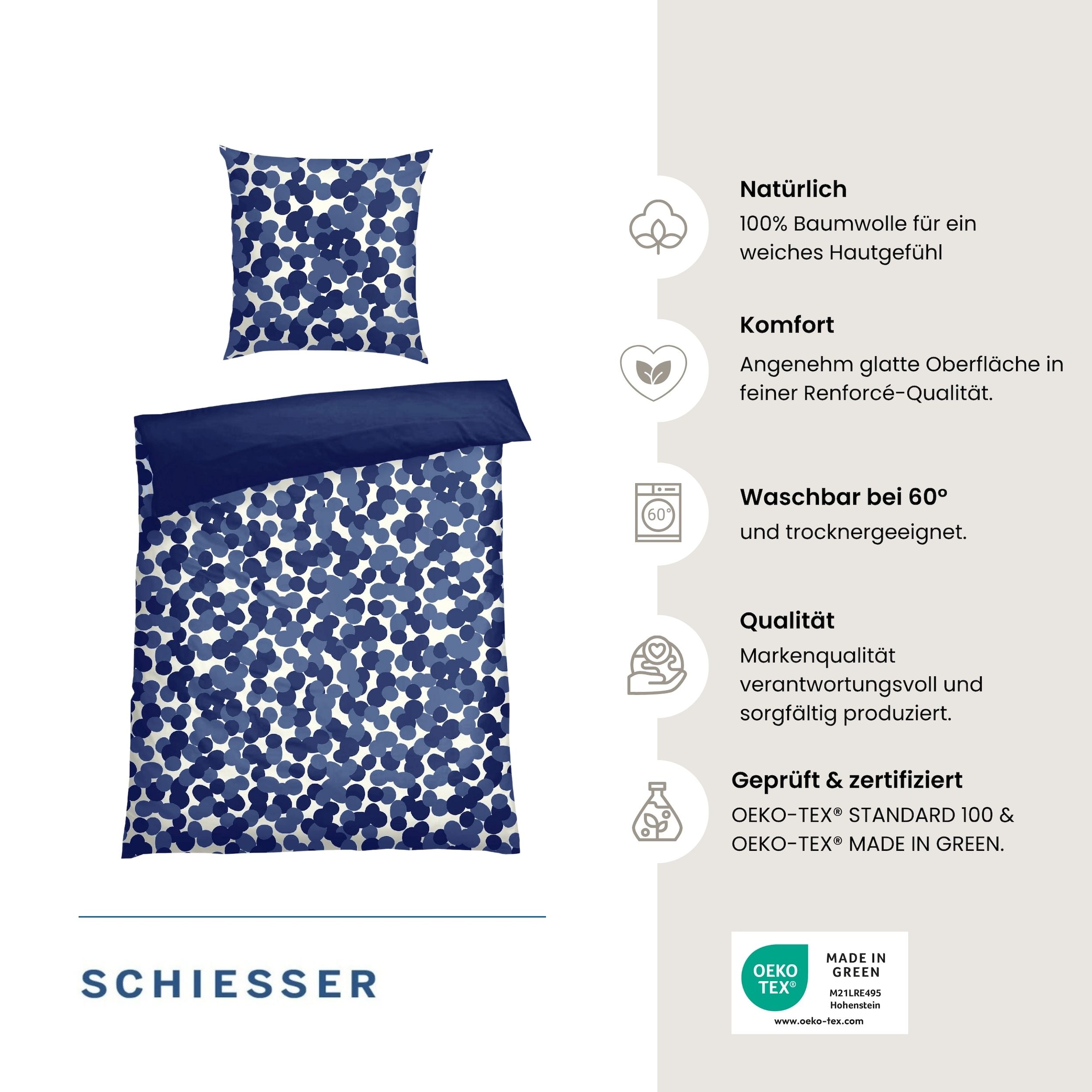 Schiesser Wendebettwäsche »Allez aus weicher Baumwolle mit aufheiternden Punkten« 2 Stk. OEKO-TEX® MADE IN GREEN