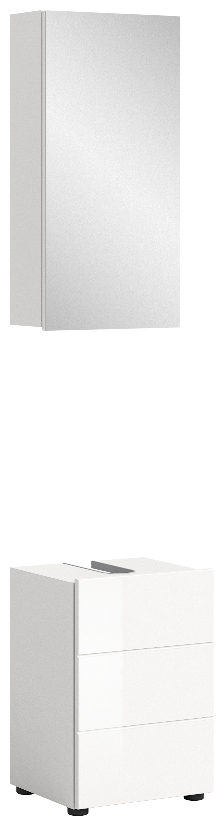 welltime Badmöbel-Set "BIEL, 2 teilig, inkl. Beleuchtung, MDF Front, Rillenoptik" best. aus: Waschbeckenunterschrank, Spiegelschrank inkl. Beleuchtung, 2 Stk. tlg.
