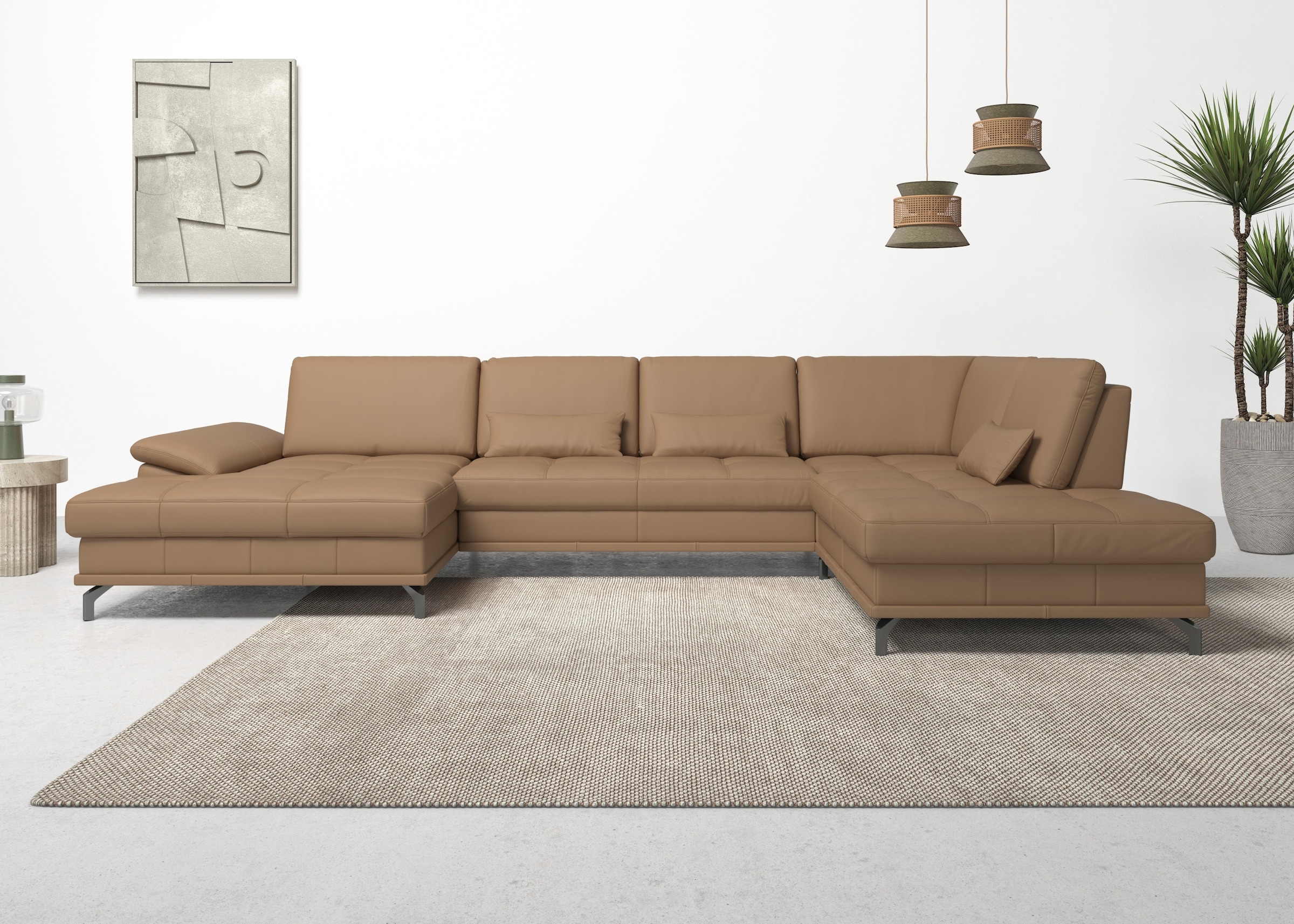 Places of Style Wohnlandschaft »Costello U-Form, mit Sitztiefenverstellung, Armteilverstellung und«, 3 Nierenkissen, optional Bettfunktion und Bettkasten