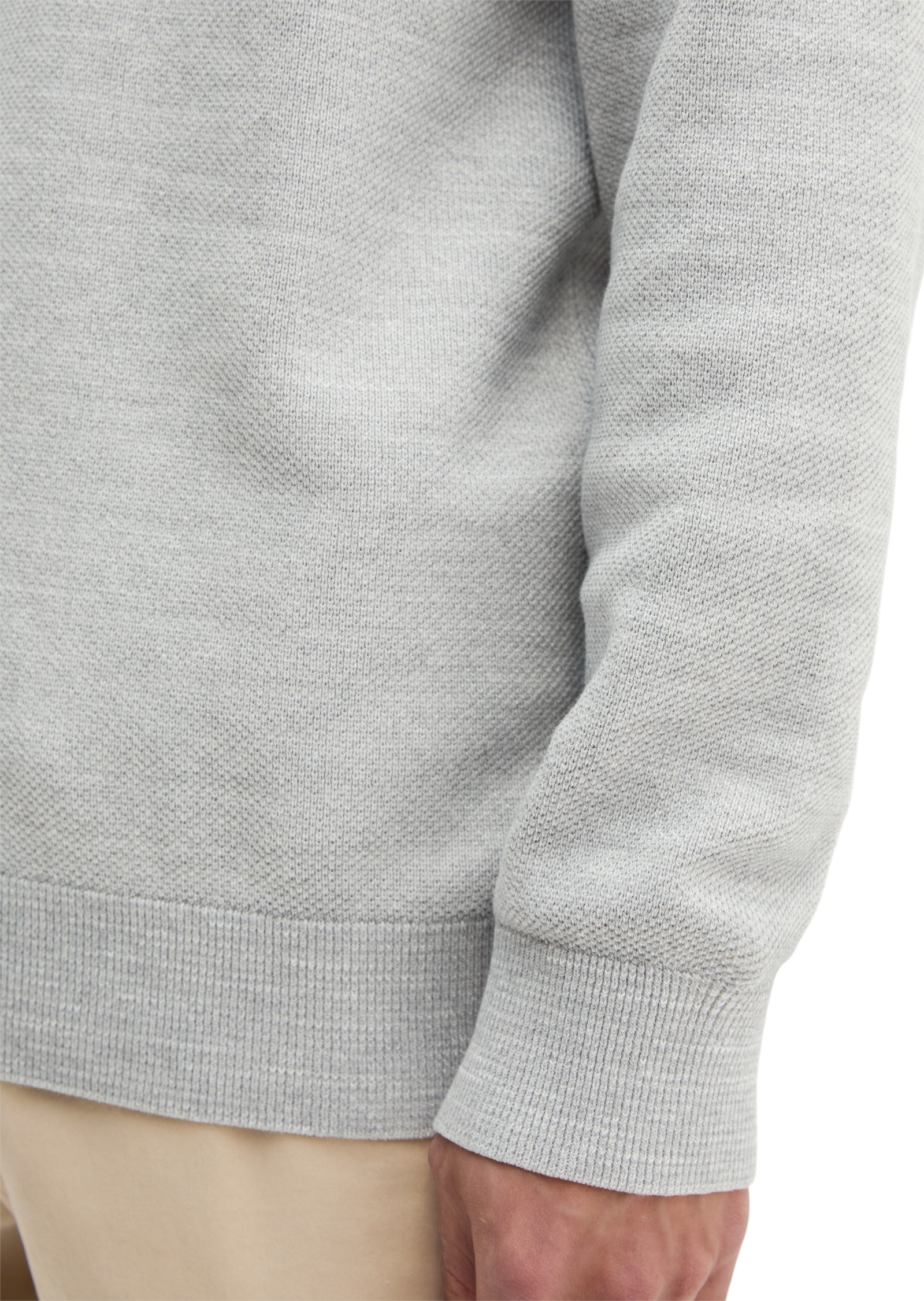 Rundhalspullover MARC O'POLO "aus Bio-Baumwoll-Piqué", Herren, Gr. L, silber grau melange, Obermaterial: 100% Baumwolle, unifarben, Rundhals, Pullover Rundhalspullover 4