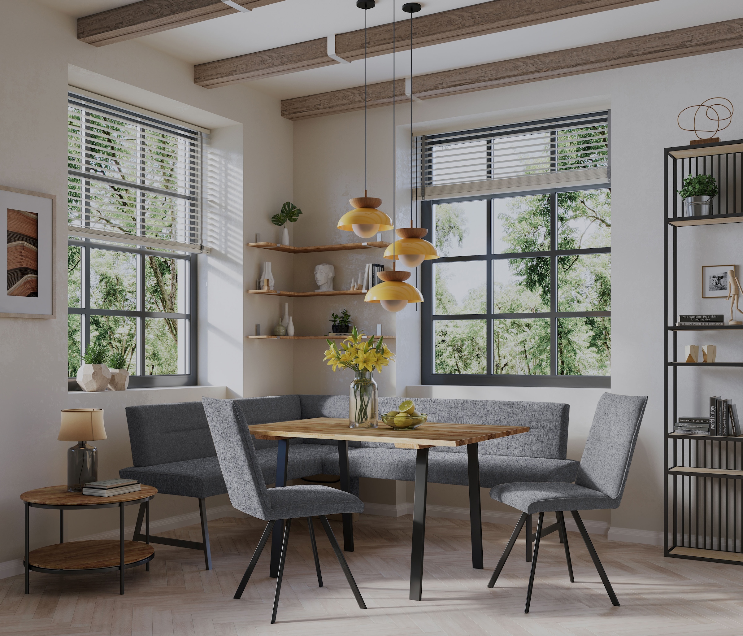 Home affaire Eckbankgruppe »Sava«, (Set, 4 tlg.), Eckbank mit Wellenfederung im Sitz, Tisch Massiv Eiche