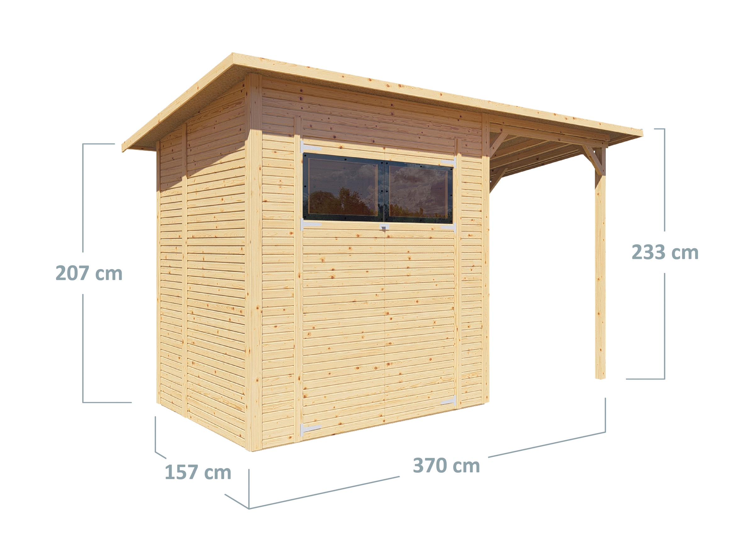 BERTILO Gartenhaus »Pent Modern 2 Plus naturbelassen«, mit hohen Seitenwänden und einer 1,88 m hohen Doppeltür
