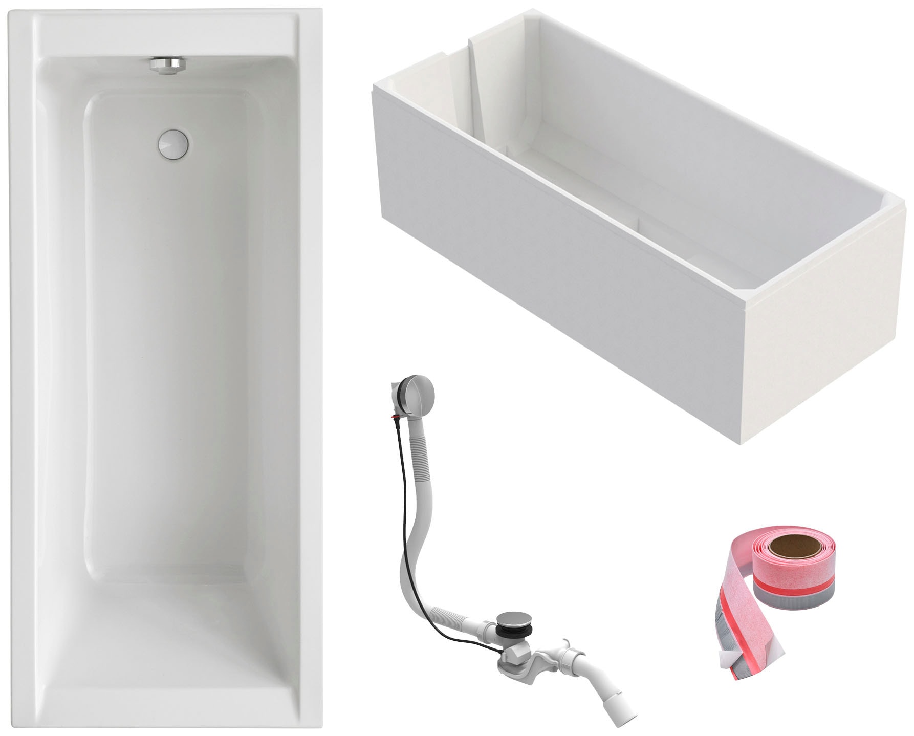 Einbauwanne OTTOFOND, B:75cm H:58cm L:160cm, weiß, Kunststoff, Sanitäracryl, Styropor, Badewannen, "Körperformwanne", 160x75 cm, mit Wannenträger,