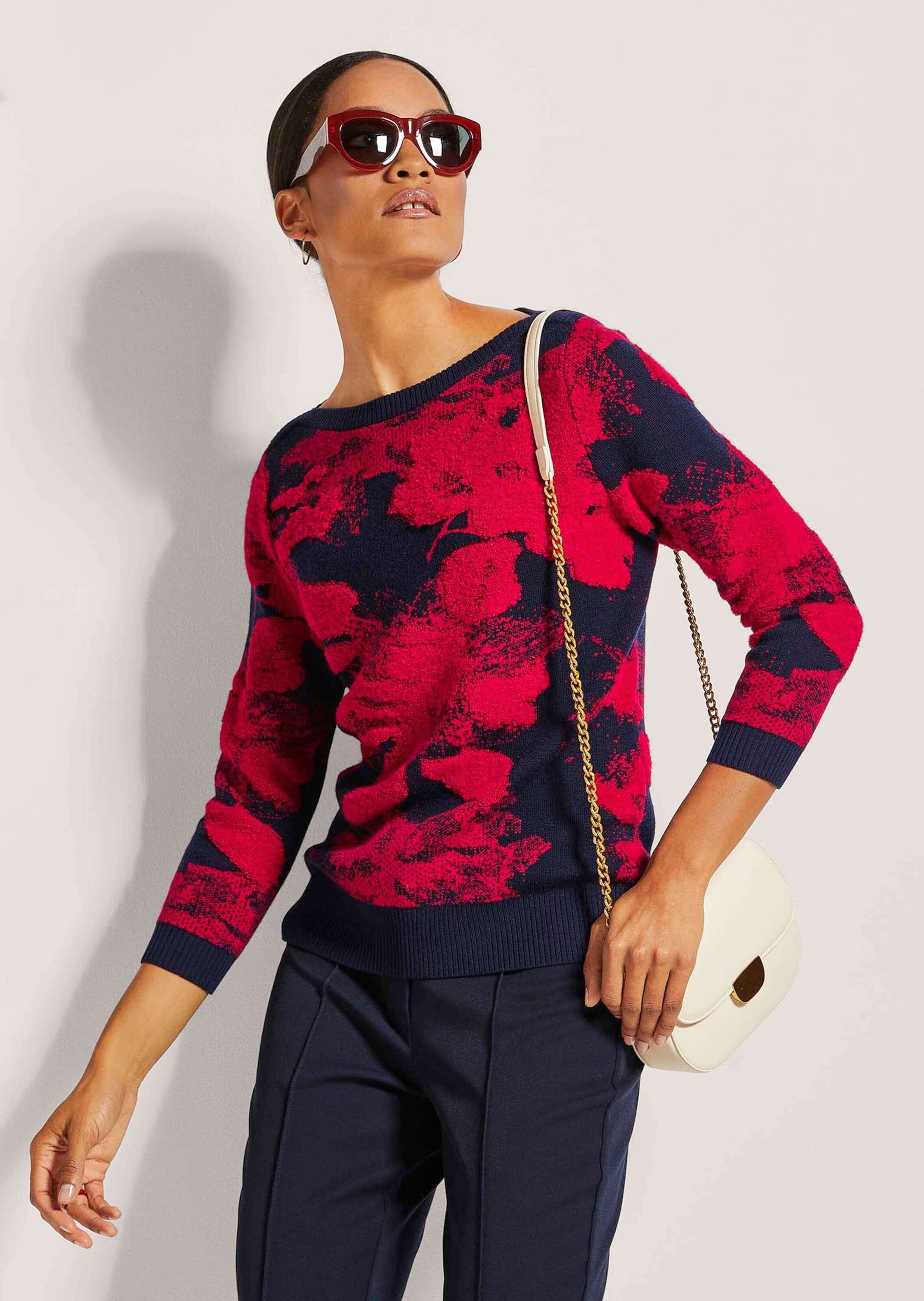 MADELEINE Longpullover »Stricktop Jacquardpullover mit Druck, Langarm«