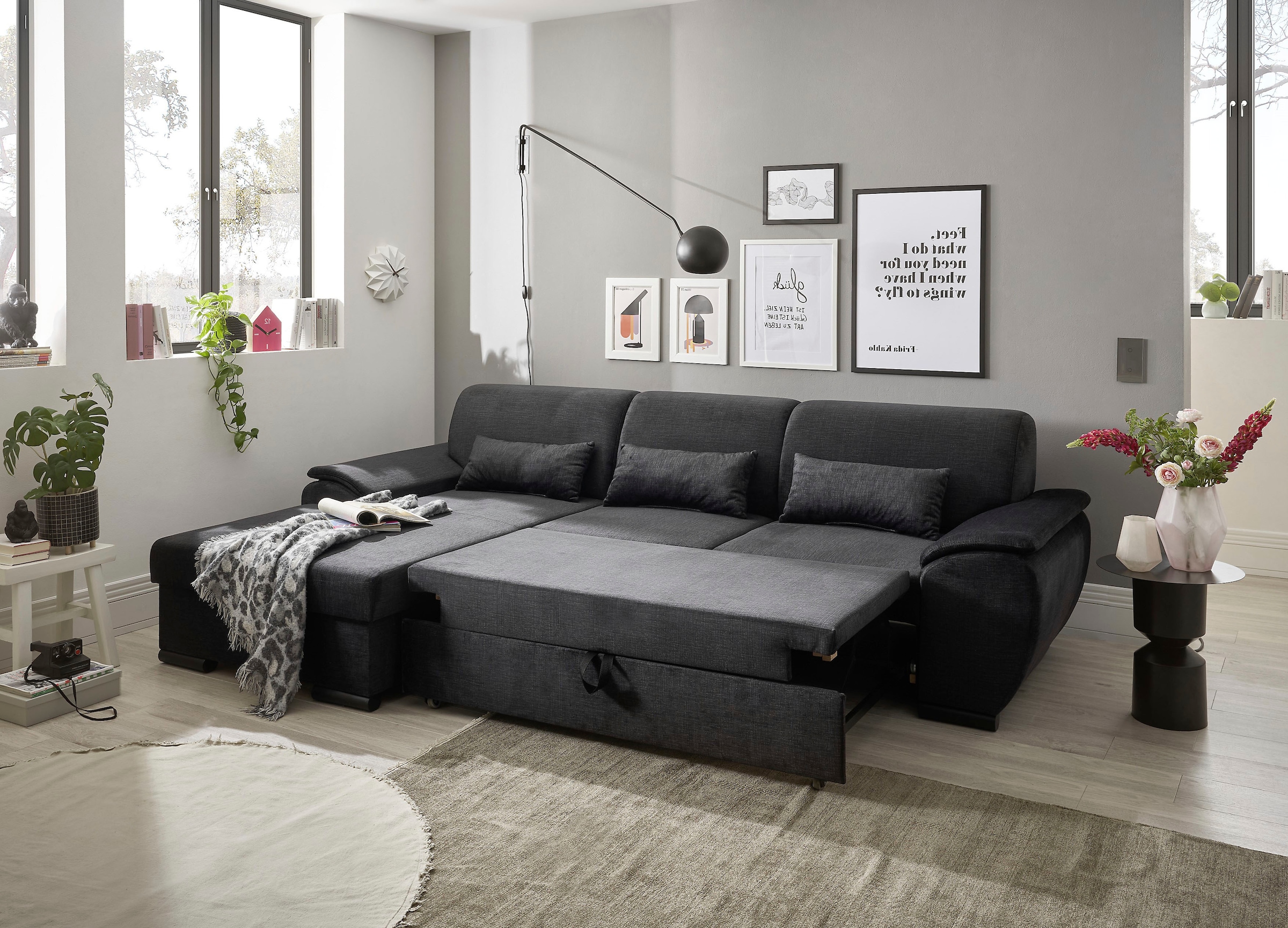 ED EXCITING DESIGN Ecksofa »Tampa L-Form«, mit Bettfunktion, Bettkasten & 3 Nierenkissen