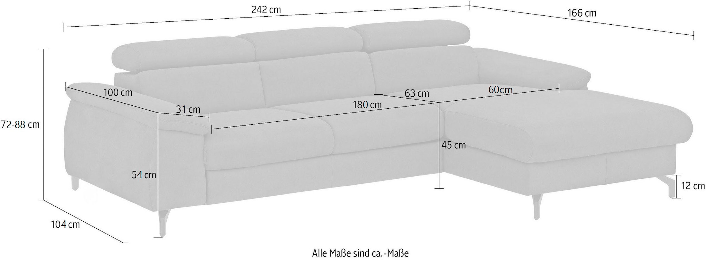 COTTA Ecksofa »Kitty L-Form, B: 242 cm« mit Kopfteilverstellung, optional Bettfunktion & Bettkasten