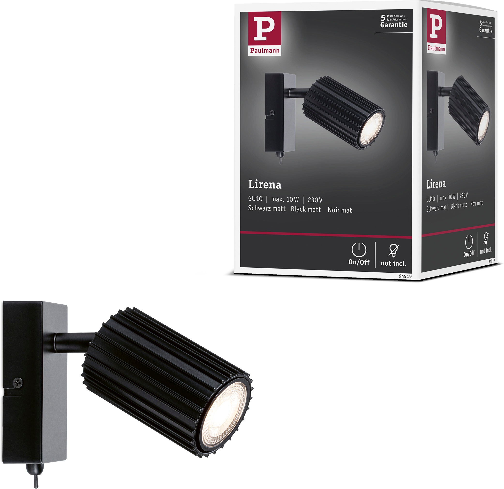 Paulmann Wandleuchte »Spot Lirena max 1x10W GU10 Schwarz 230V Metall« GU10 1 Stk. Dimmbar