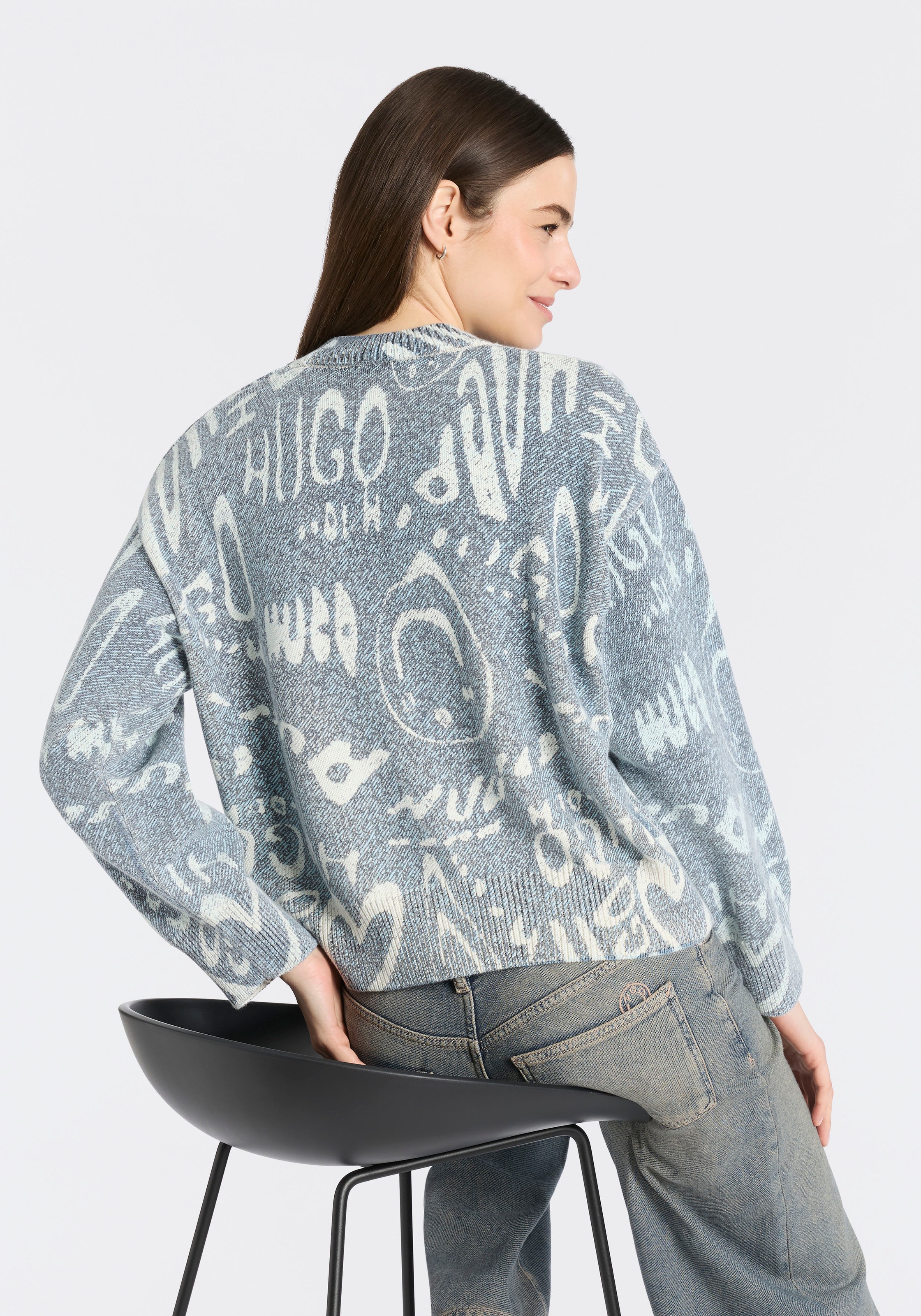HUGO Blue Strickpullover "Slicary" mit Allover-Muster, oversize günstig online kaufen