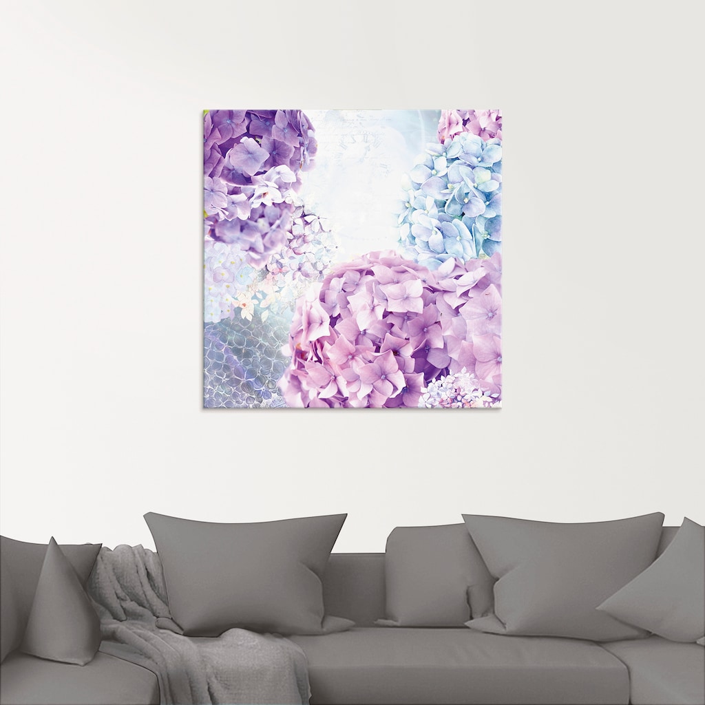 Artland Glasbild »Blau und Pink Hortensie«, Blumen, (1 St.)