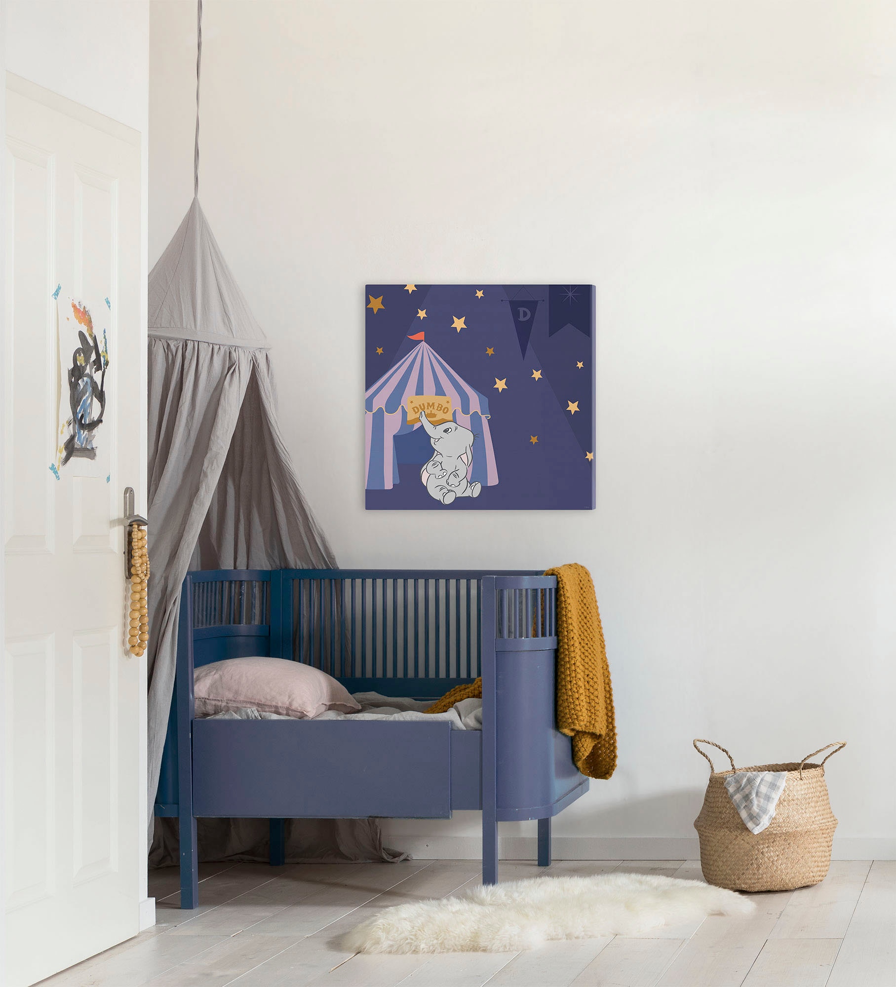 Komar Leinwandbild »Starry Night with Dumbo - Größe 60 x 60 cm«, Disney, (1 St., 60 x 60 cm (Breite x Höhe), Keilrahmenbild mit Echtholzrahmen, Kinderzimmer