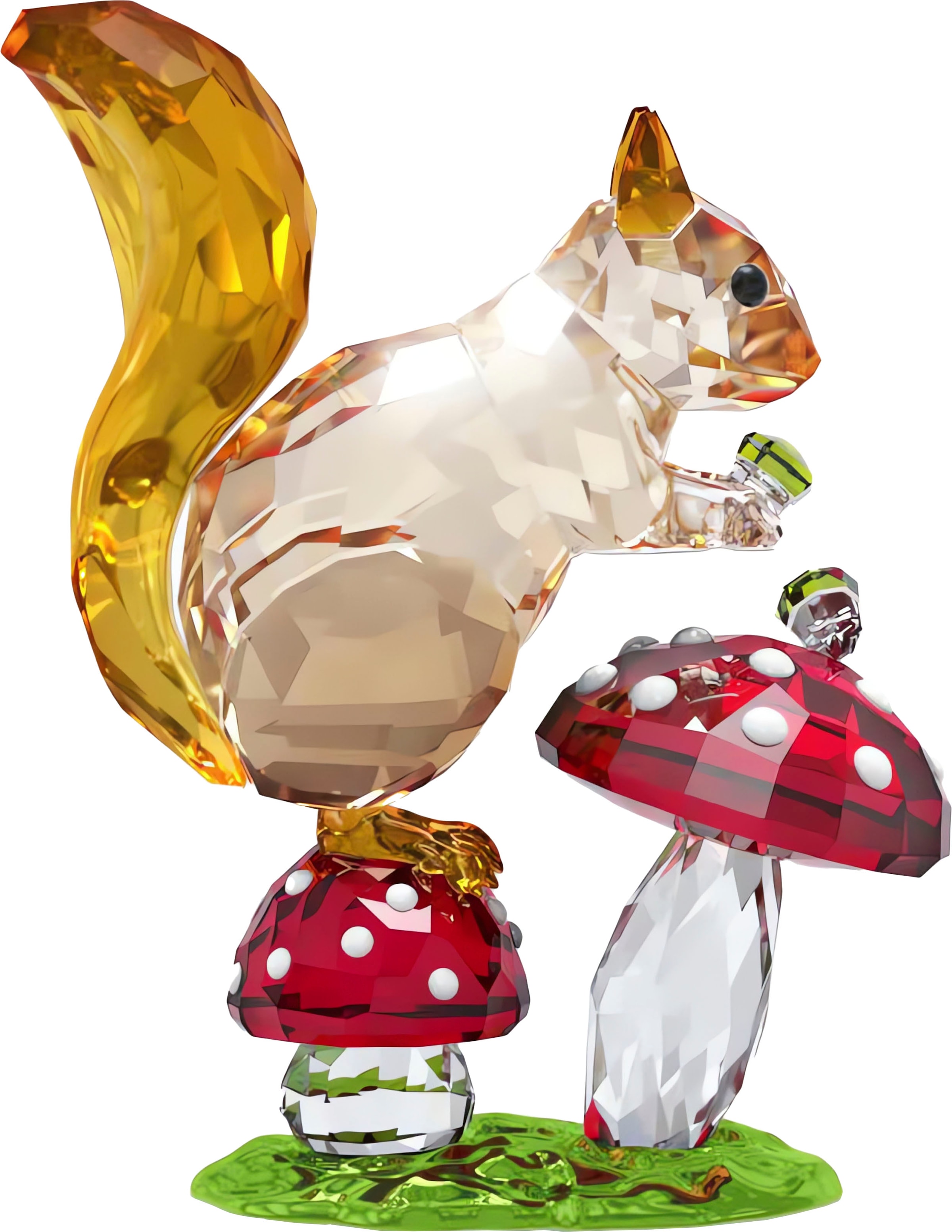 Tierfigur SWAROVSKI "Deko Kristallfigur Sammelfigur Idyllia Eichhörnchen und Pilze", bunt (braun, grün, rot, kristallweiß, weiß, schwarz), Dekofiguren, B/H/T: 3,31cm x 7,67cm x 6,06cm, Metall, Swarovski Kristall, Swarovski Kristall, B:3,31cm H:7,67cm T:6,