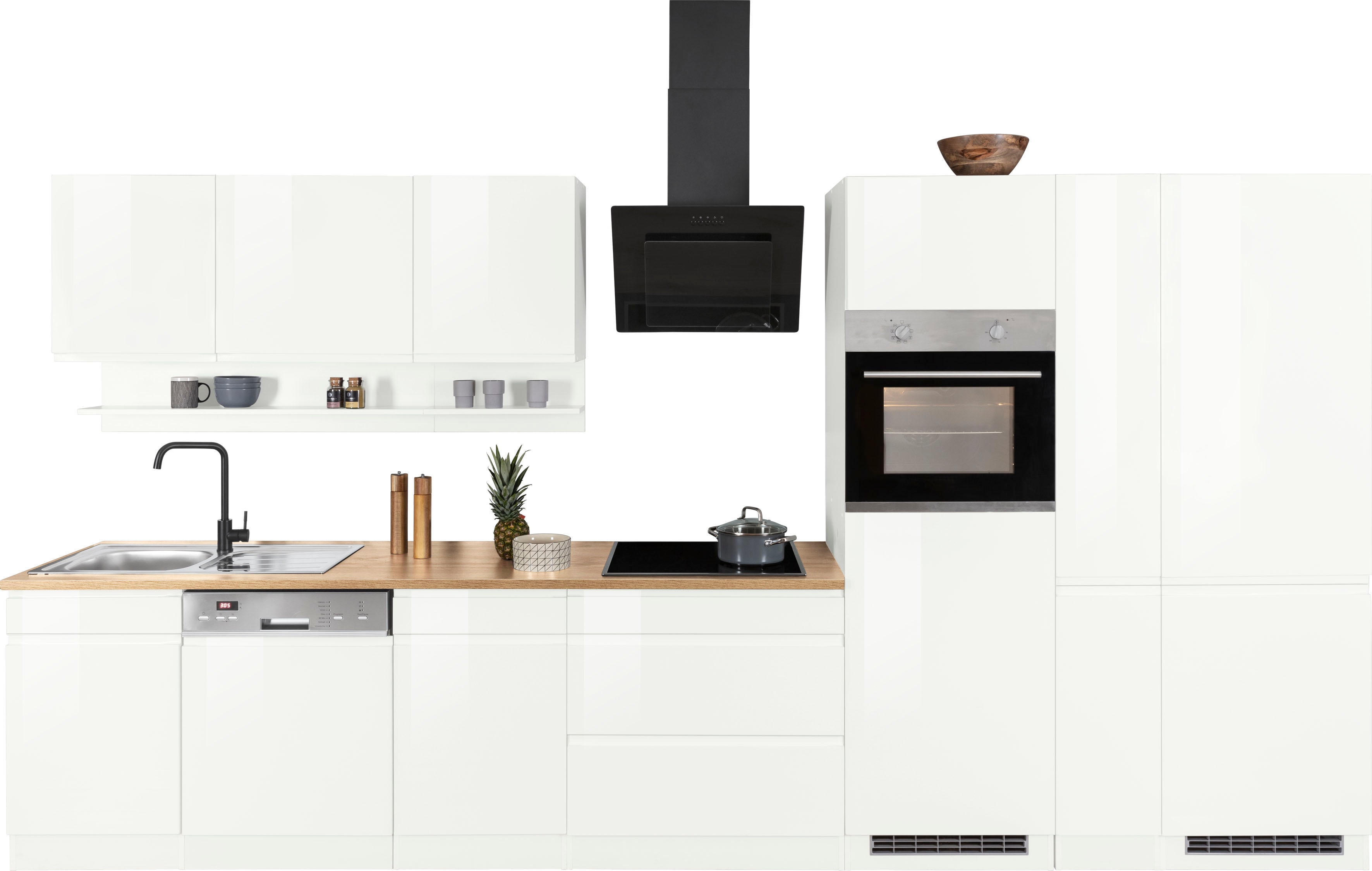 KOCHSTATION "KS-Virginia,neu in verbesserter Ausführung" Arbeitsplatte 38 mm stark, Stauraum, Softclose, Breite 390 cm, Soft-Close, mit Glaskeramik-oder Induktionskochfeld