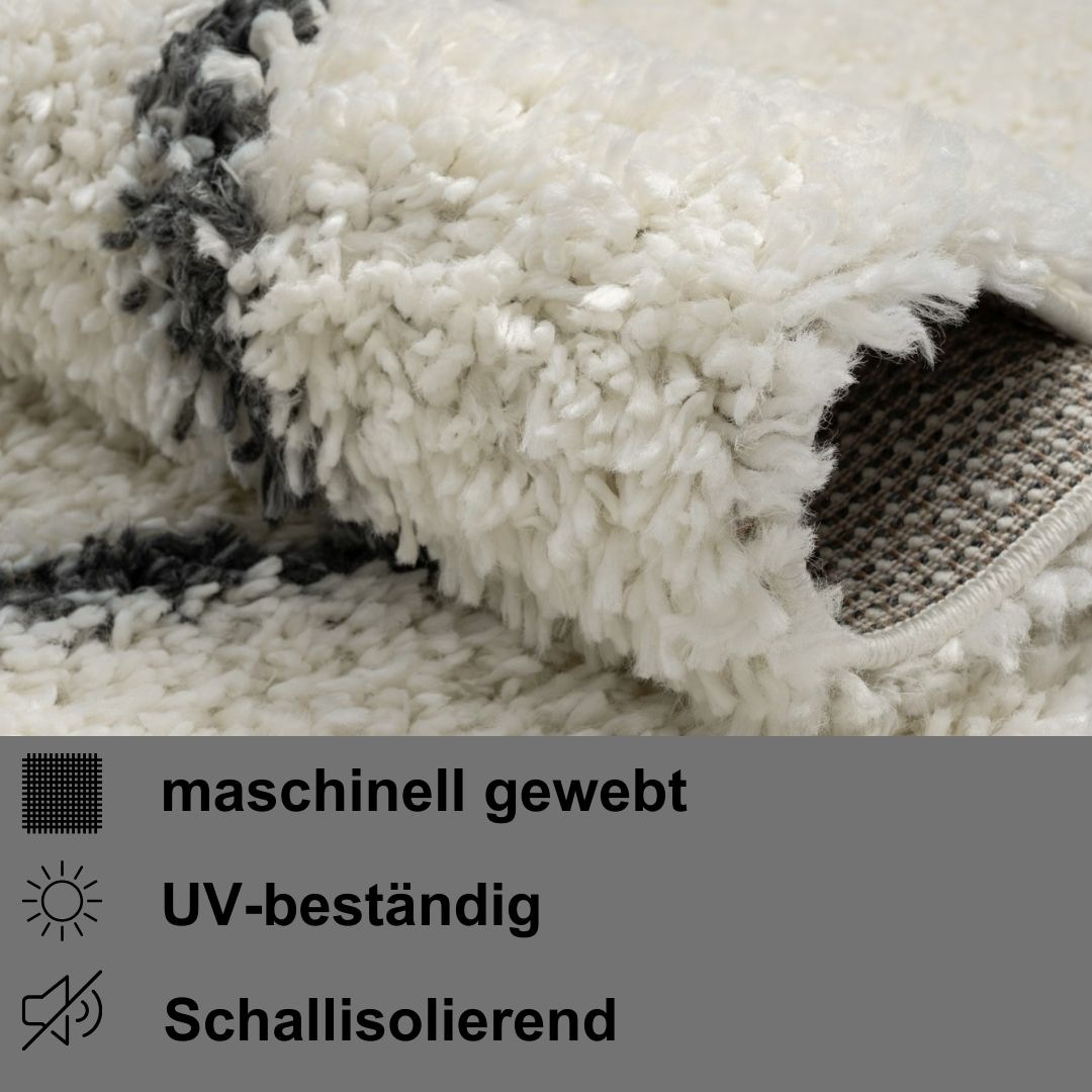 Hochflor-Läufer "My Shaggy Raute", beige (creme, dunkelgrau), B:80cm H:37mm L:200cm, Polypropylen (PP), MYFLAIR MÖBEL & ACCESSOIRES, Teppiche, Shaggy, Scandi Rauten Design, leicht glänzend, extra flauschig 3
