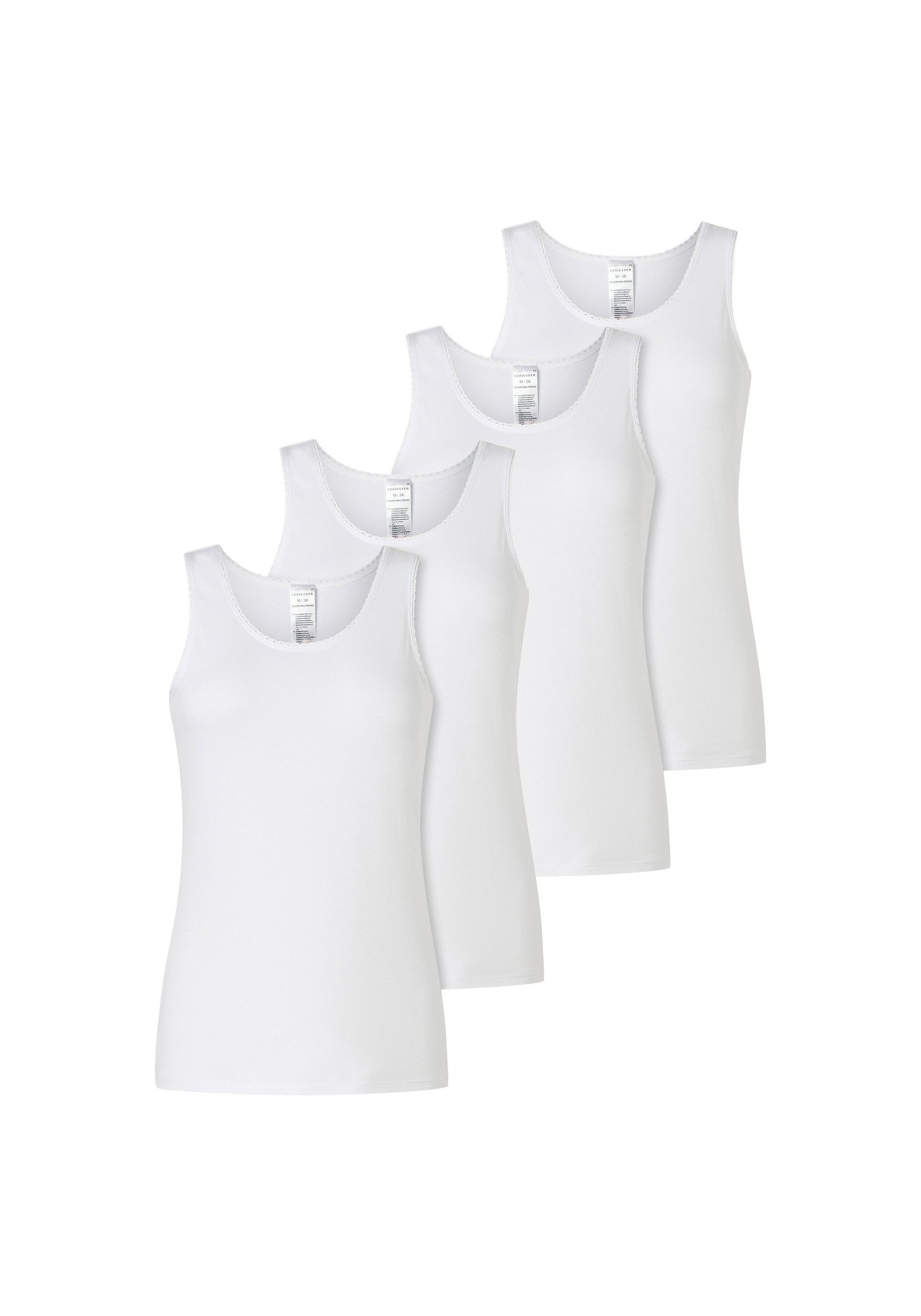 SCHIESSER Damen Unterhemd "Unterhemd 4er Pack", Gr. S, weiß, Obermaterial: 95% Baumwolle CO. 5% Elasthan EL., Unterhemden