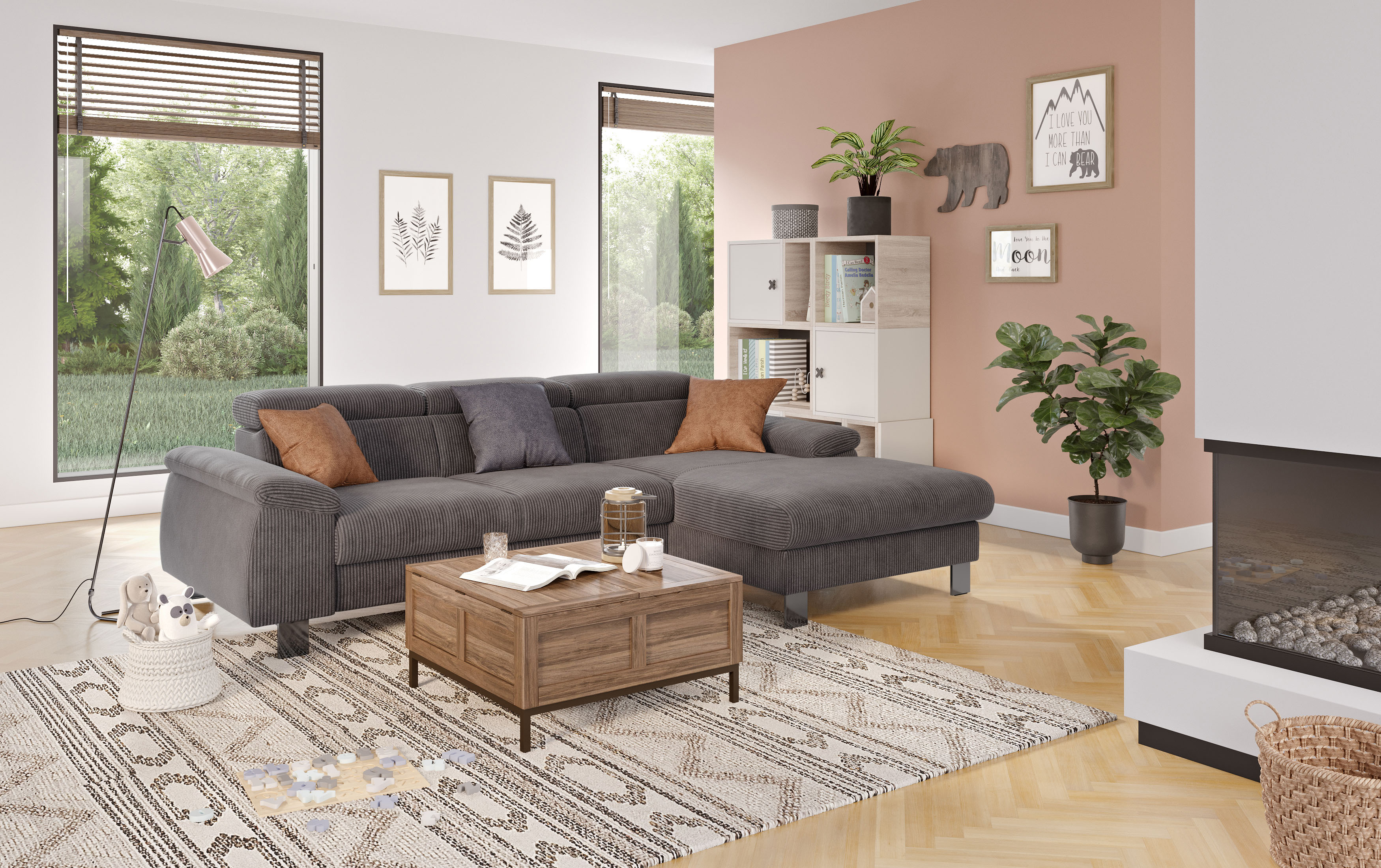 COTTA Ecksofa "Komaris L-Form, B: 244 cm" mit Kopfteilverstellung, optional Schlaffunktion, Bettkasten & Licht