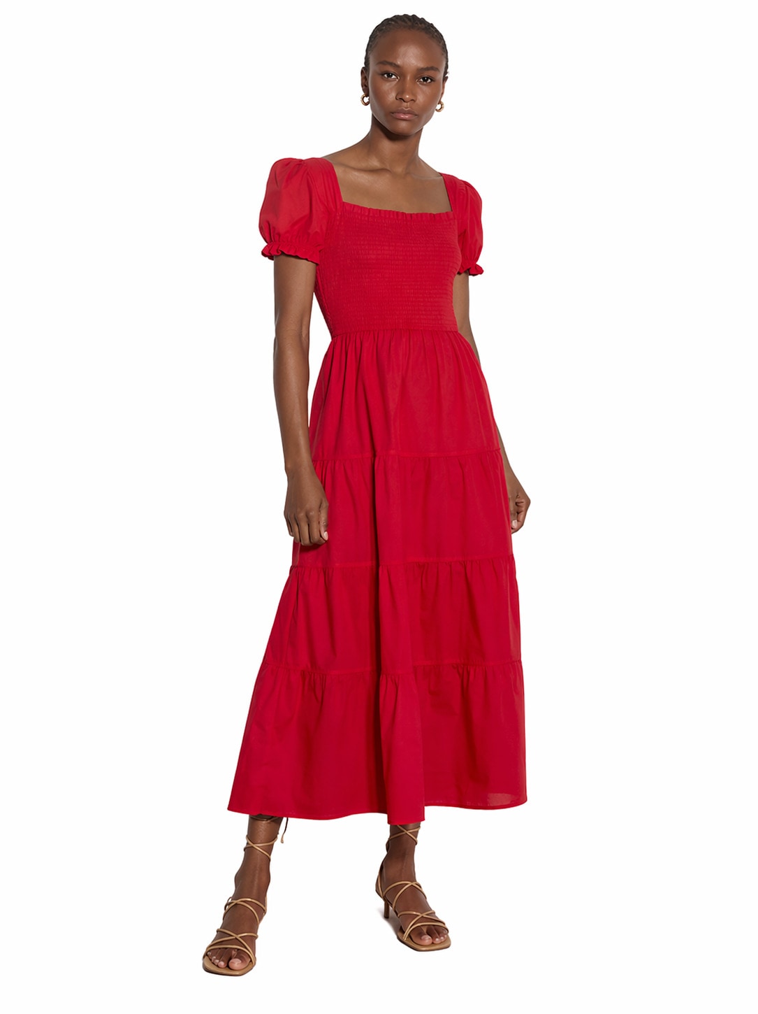 Apricot Midikleid "Midi-Kleid aus Baumwolle" mit Stufenrock