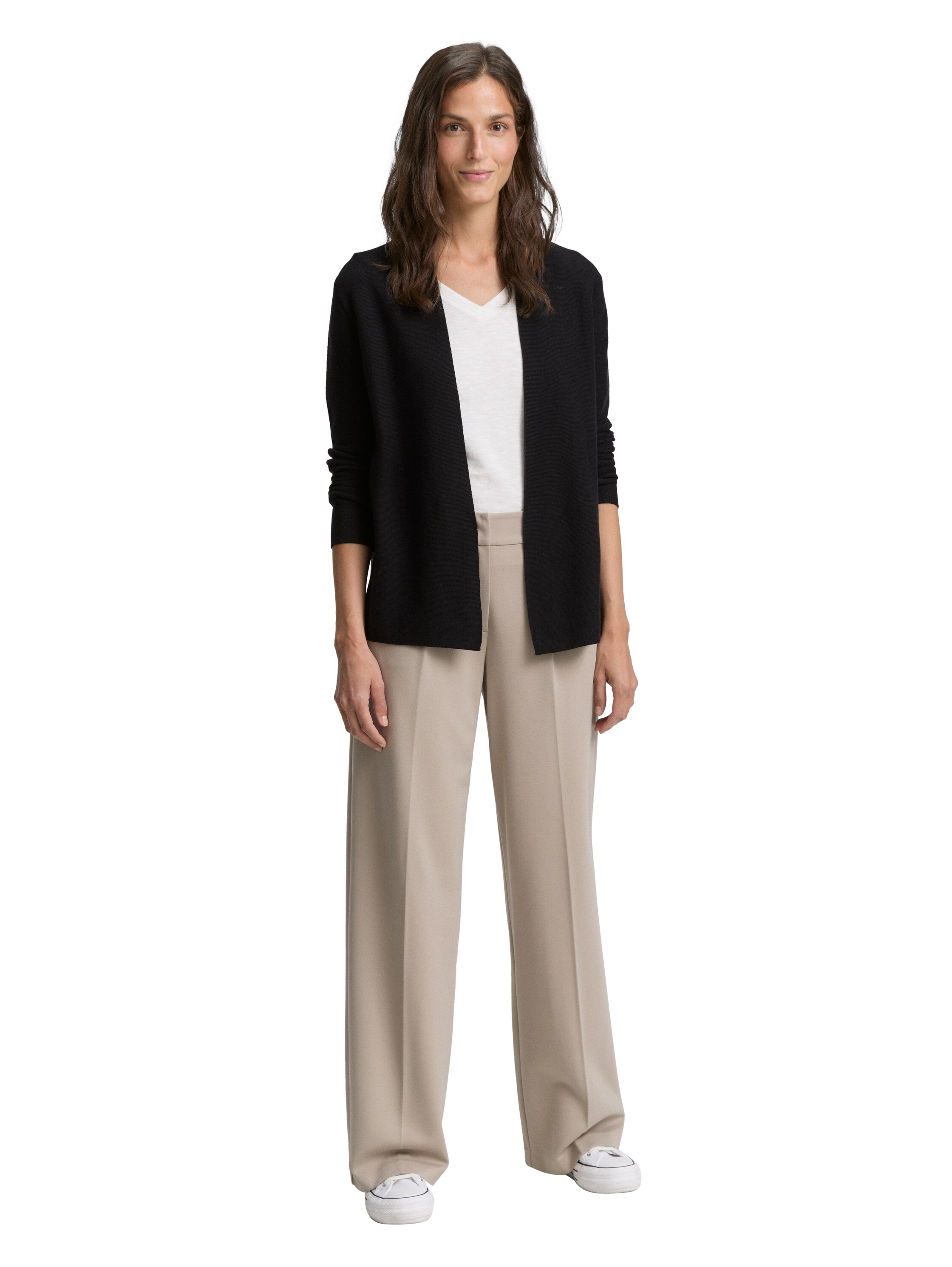 Cardigan TOM TAILOR, Damen, Gr. XS, schwarz (deep schwarz), Strick, Obermaterial: 100% Baumwolle, unifarben, figurumspielend hüftlang, Rundhals, Strickjacken, mit feiner Struktur 3