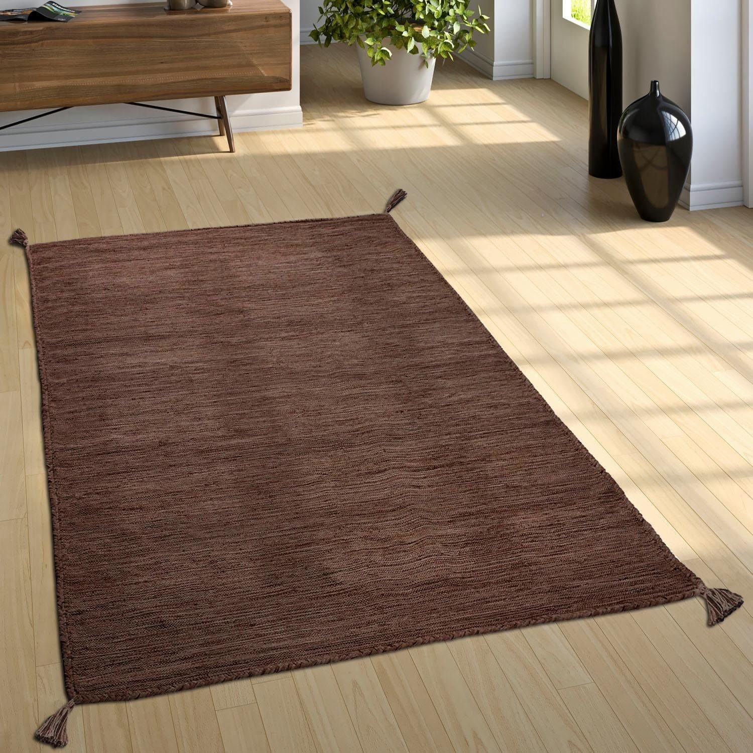 Paco Home Teppich »Kilim 210«, rechteckig, 12 mm Höhe, Handgwebt, Flachgewebe, reine Baumwolle, handgewebt, Uni Farben