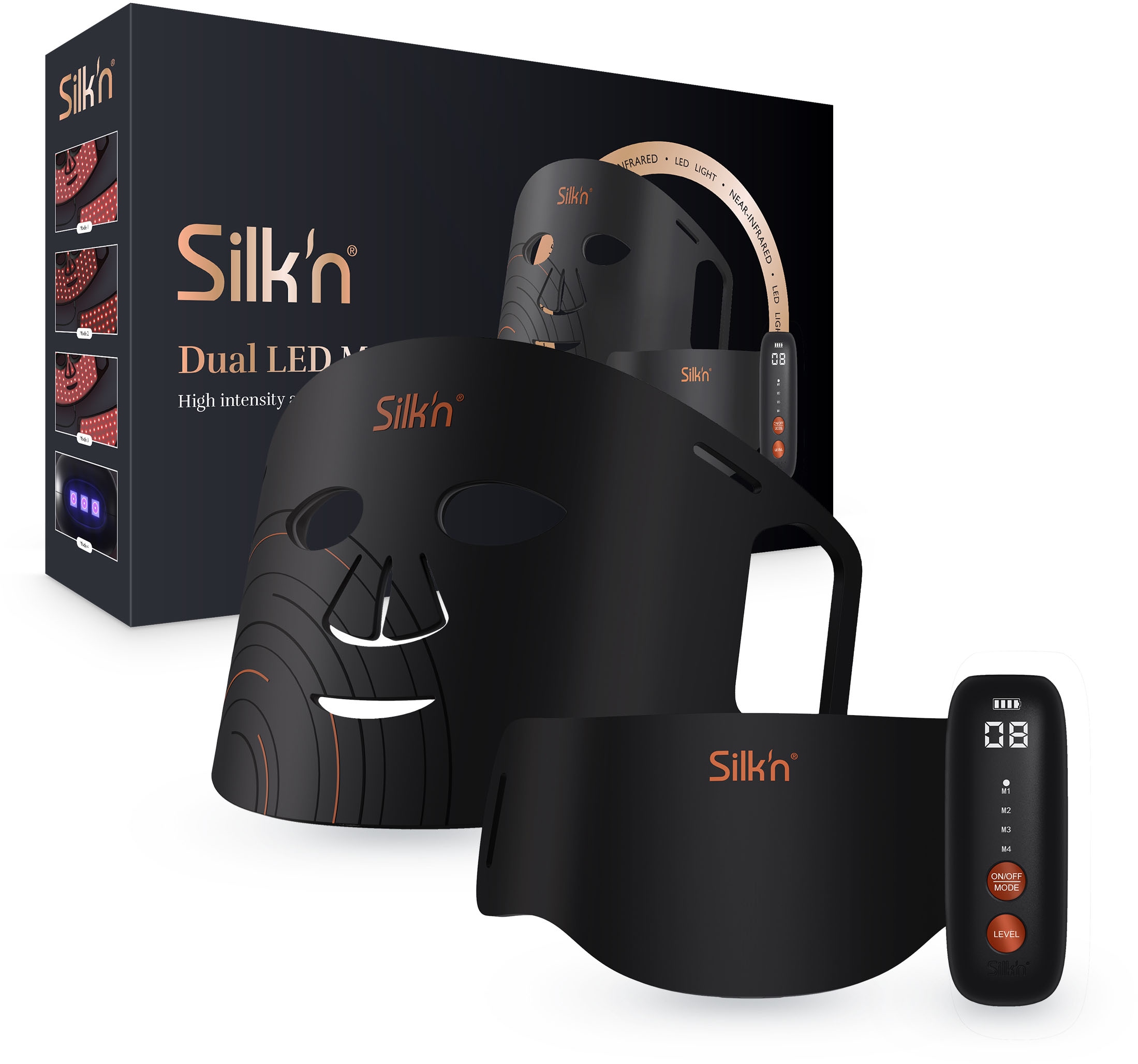 SILK'N Kosmetikbehandlungsgerät "Silk'n Dual LED Mask", schwarz, Silikon, B:41cm H:24cm T:7,5cm, Mikrodermabrasionsgeräte, LED Maske mit