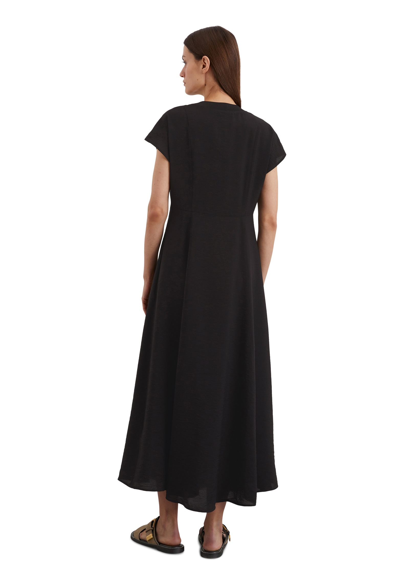 Midikleid MARC O'POLO "aus LENZING™ ECOVERO™", Damen, Gr. 34, Normalgrößen, schwarz (m990), Obermaterial: 83% Viskose, 17% Polyamid, unifarben, wadenlang, Kleider Midikleid 2