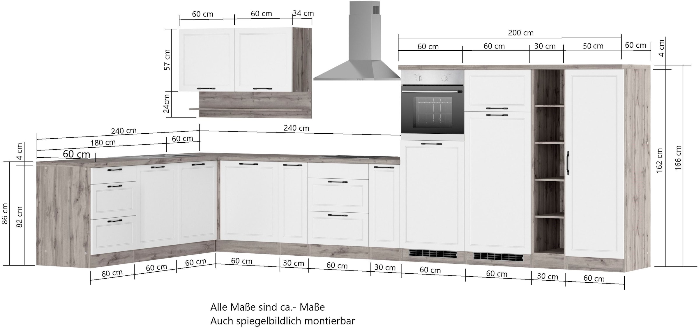 KOCHSTATION Winkelküche »KS-Lana«, Stellbreite 240/440 cm, wahlweise mit E-Geräten
