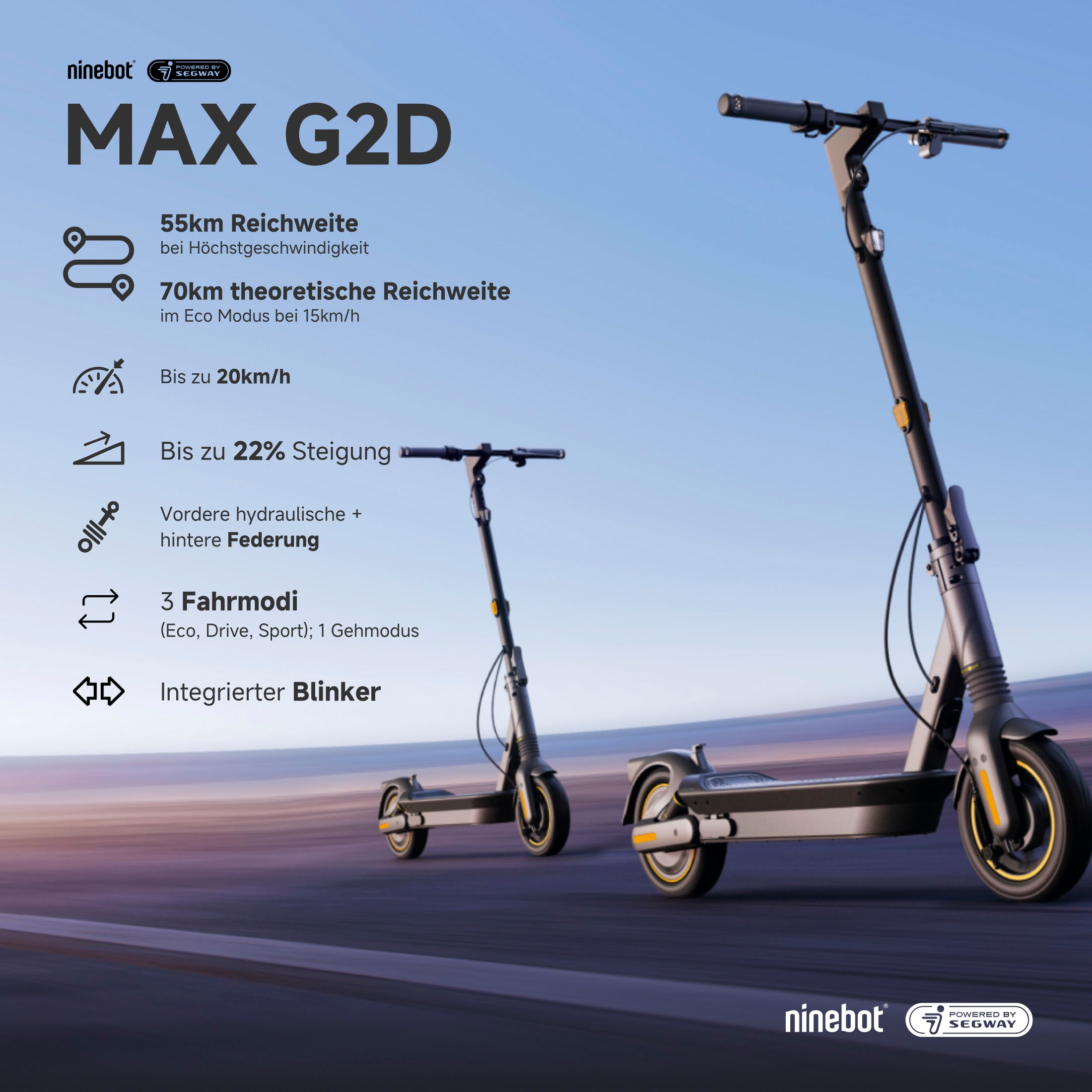 ninebot by Segway E-Scooter »KickScooter MAX G2 D«, Electric Scooter, mit Straßenzulassung, bis zu 70 km Reichweite