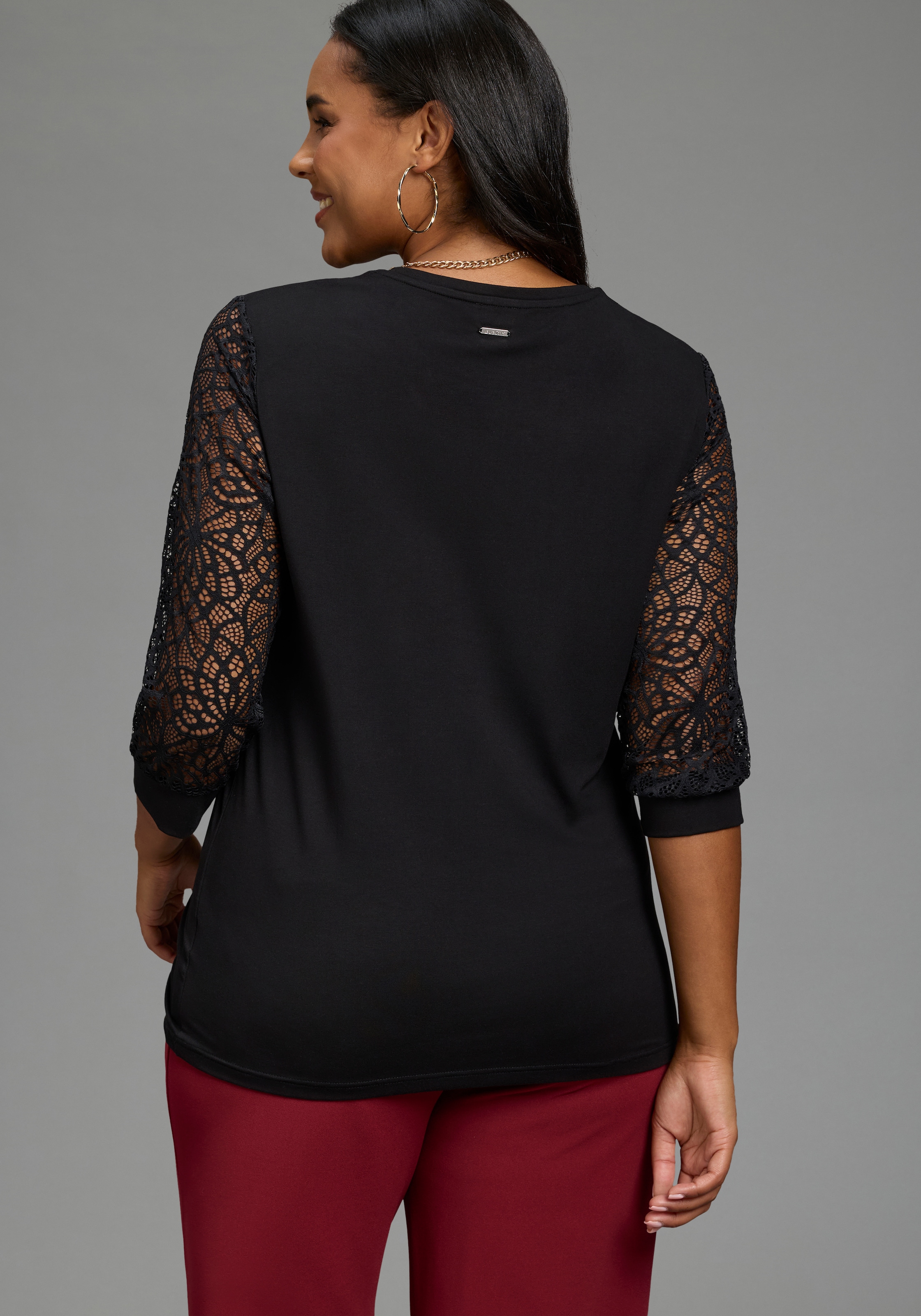 Laura Scott CURVE Spitzenshirt »Große Größen« figurbetonte Passform, mit Spitze, 3/4-Ärmel, Rundhalsausschnitt