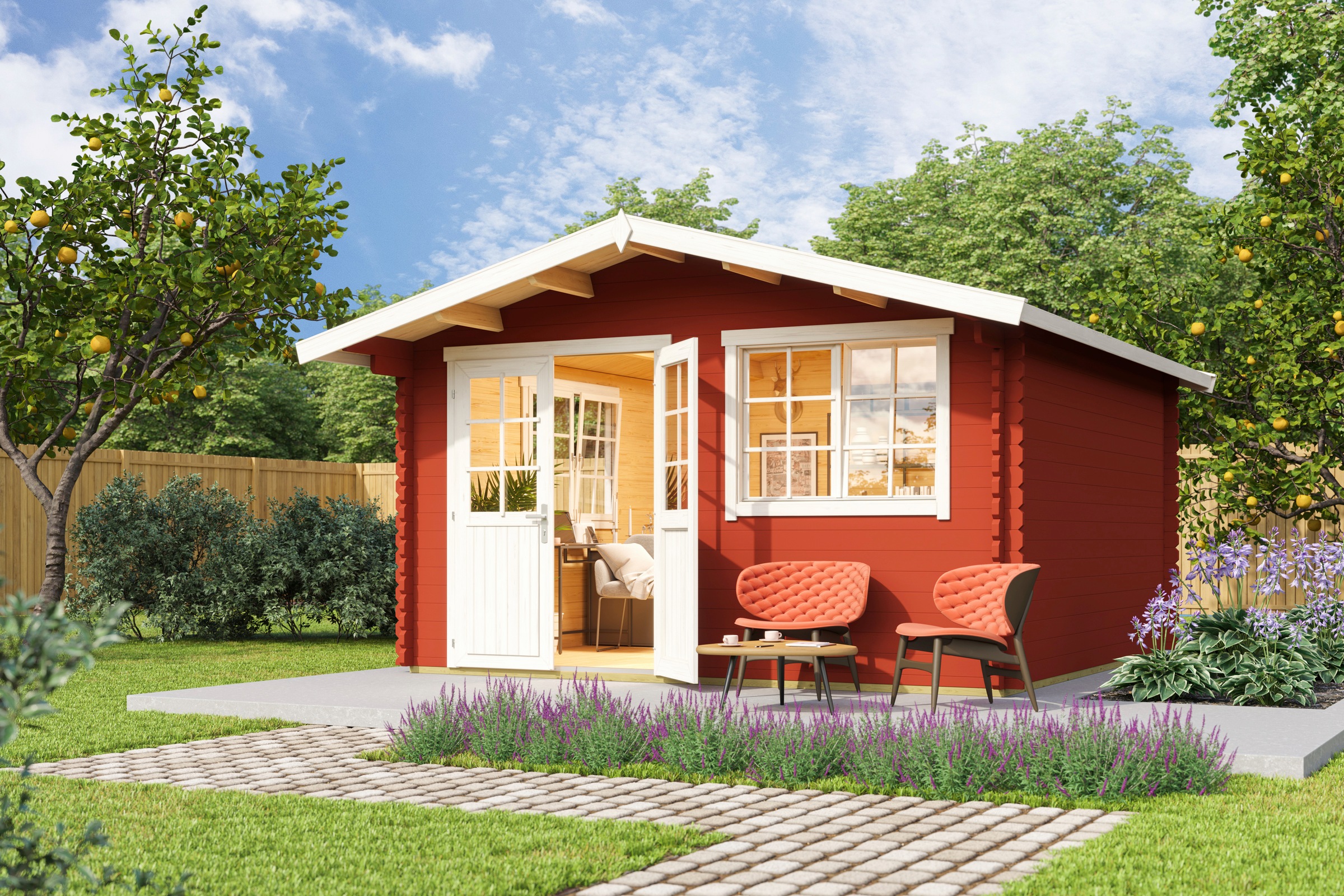 LASITA MAJA Gartenhaus »Norderney 3«, Blockbohlenhaus 40 mm, Fundamentmass 3900 x 3900, Schwedenrot