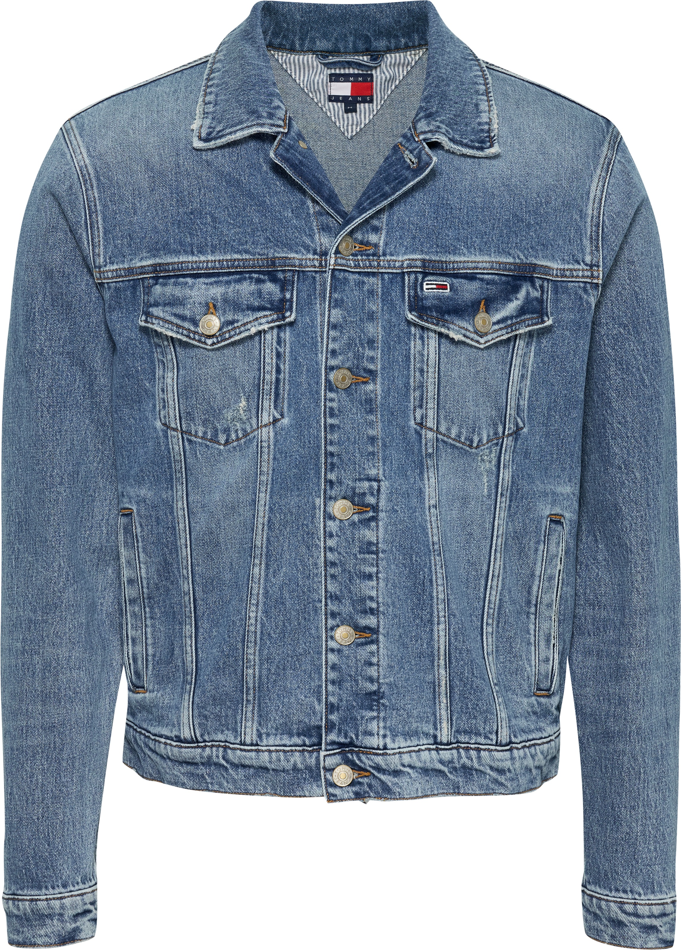 Tommy Jeans Jeansjacke »RYAN RGLR TRCKR JCKT AI6137«, in blauer Waschung